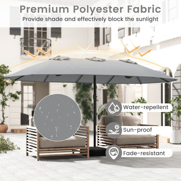 Double-Sided Grey Patio Umbrella with Base – Large Outdoor Shade