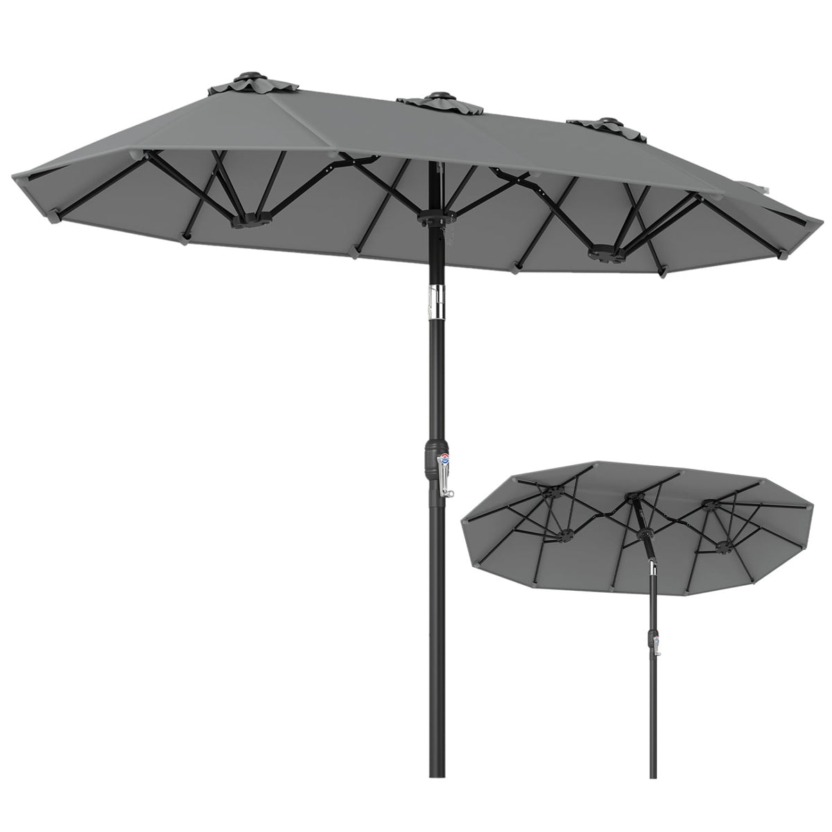 Double-Sided Patio Umbrella 10 x 5.3 ft, Tilt Crank, Gray
