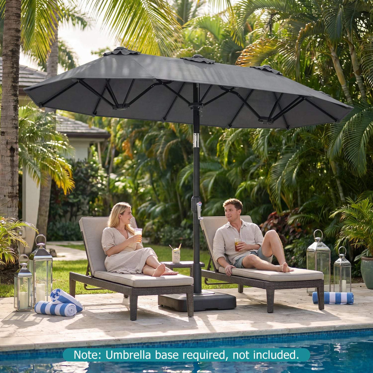 Double-Sided Patio Umbrella 10 x 5.3 ft, Tilt Crank, Gray