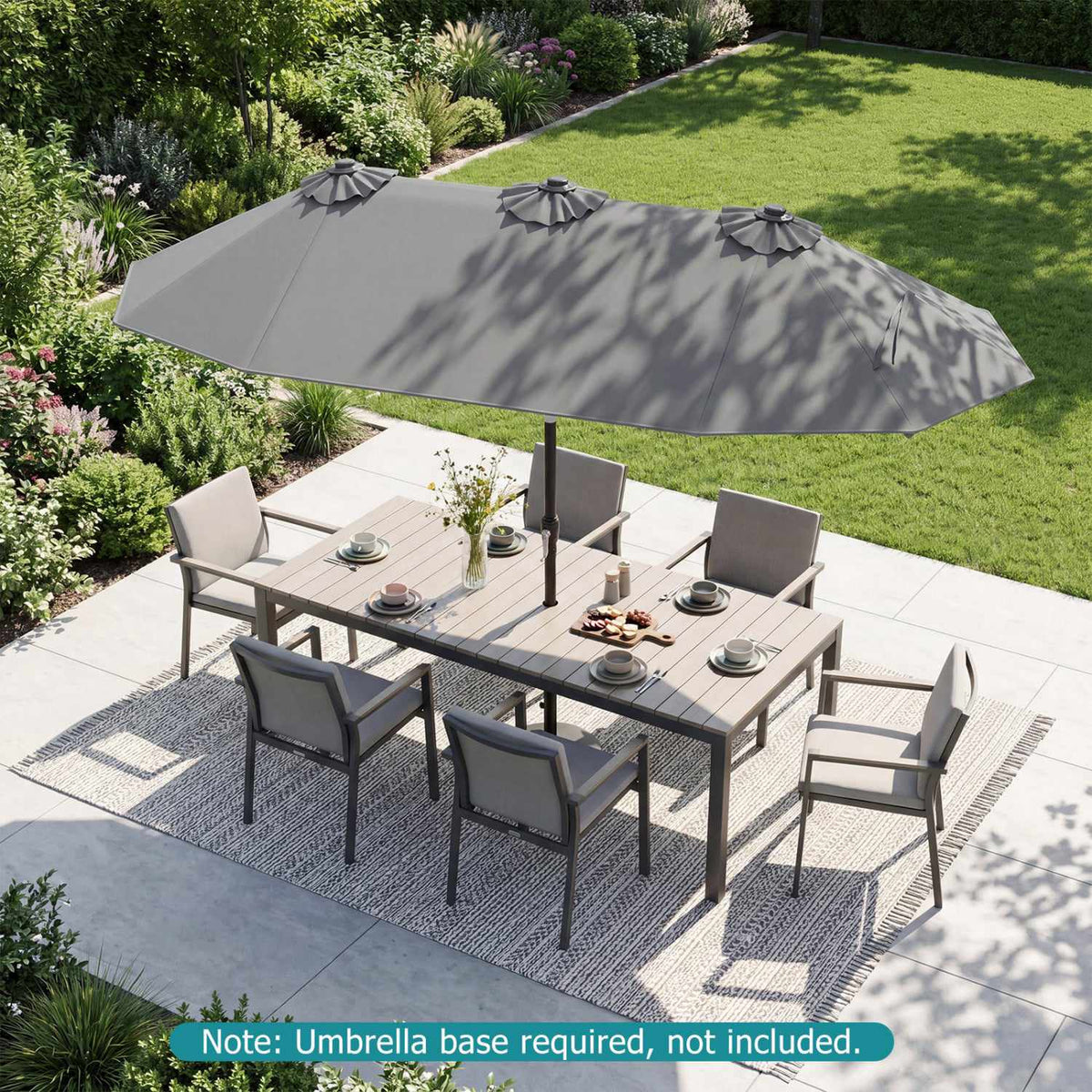 Double-Sided Patio Umbrella 10 x 5.3 ft, Tilt Crank, Gray