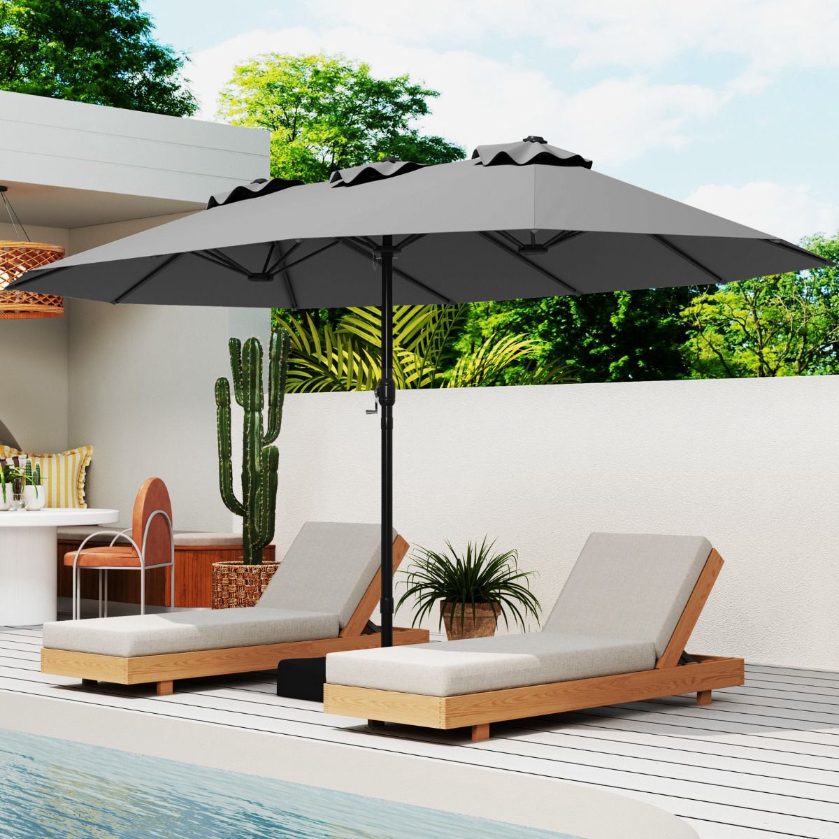 Double-Sided Patio Umbrella 470x285 cm, Stand, UPF 50+