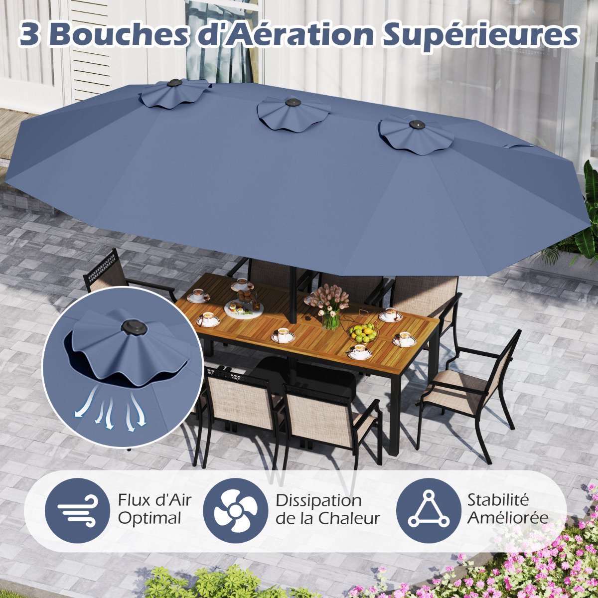 Double-Sided Patio Umbrella 470x285cm, UPF 50+, Crank