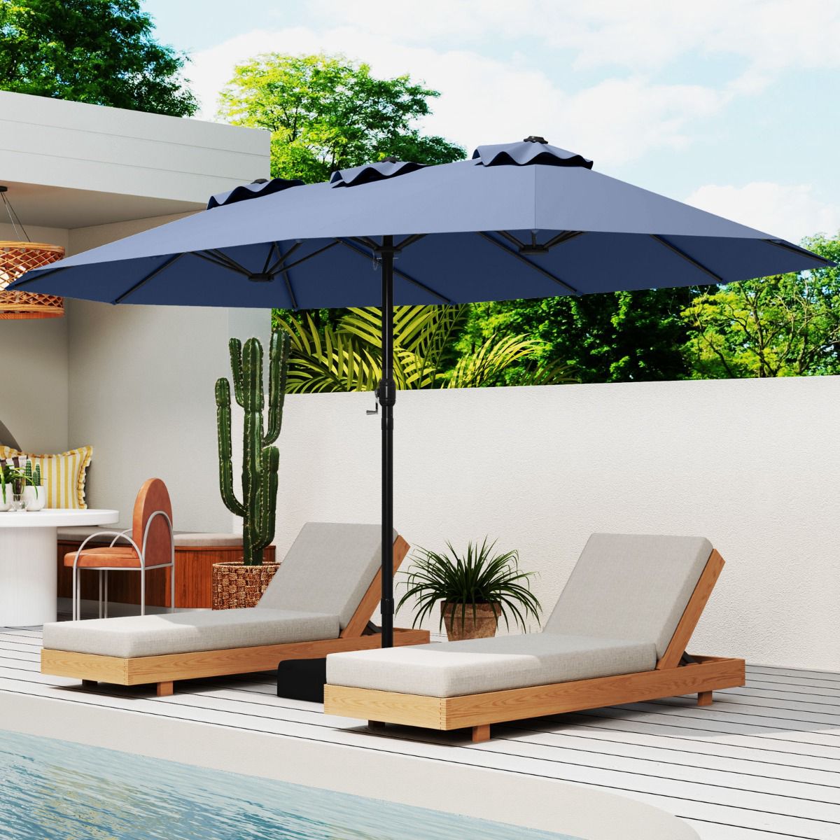 Double-Sided Patio Umbrella 470x285cm, UPF 50+, Crank