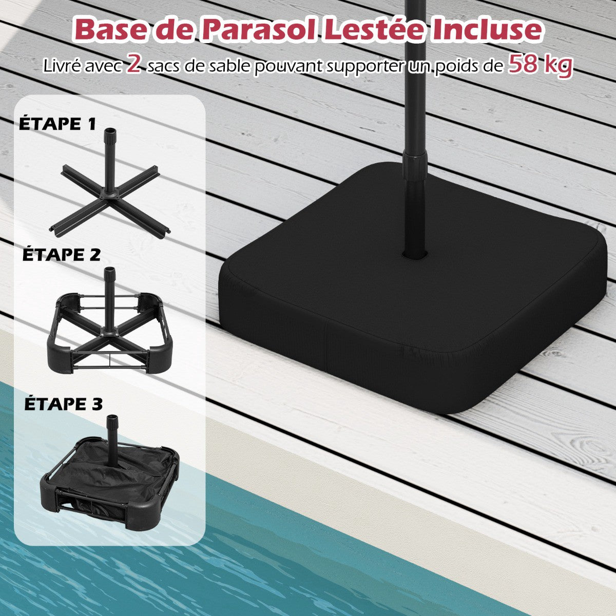 Double-Sided Patio Umbrella 470x285cm, UPF 50+, Stand