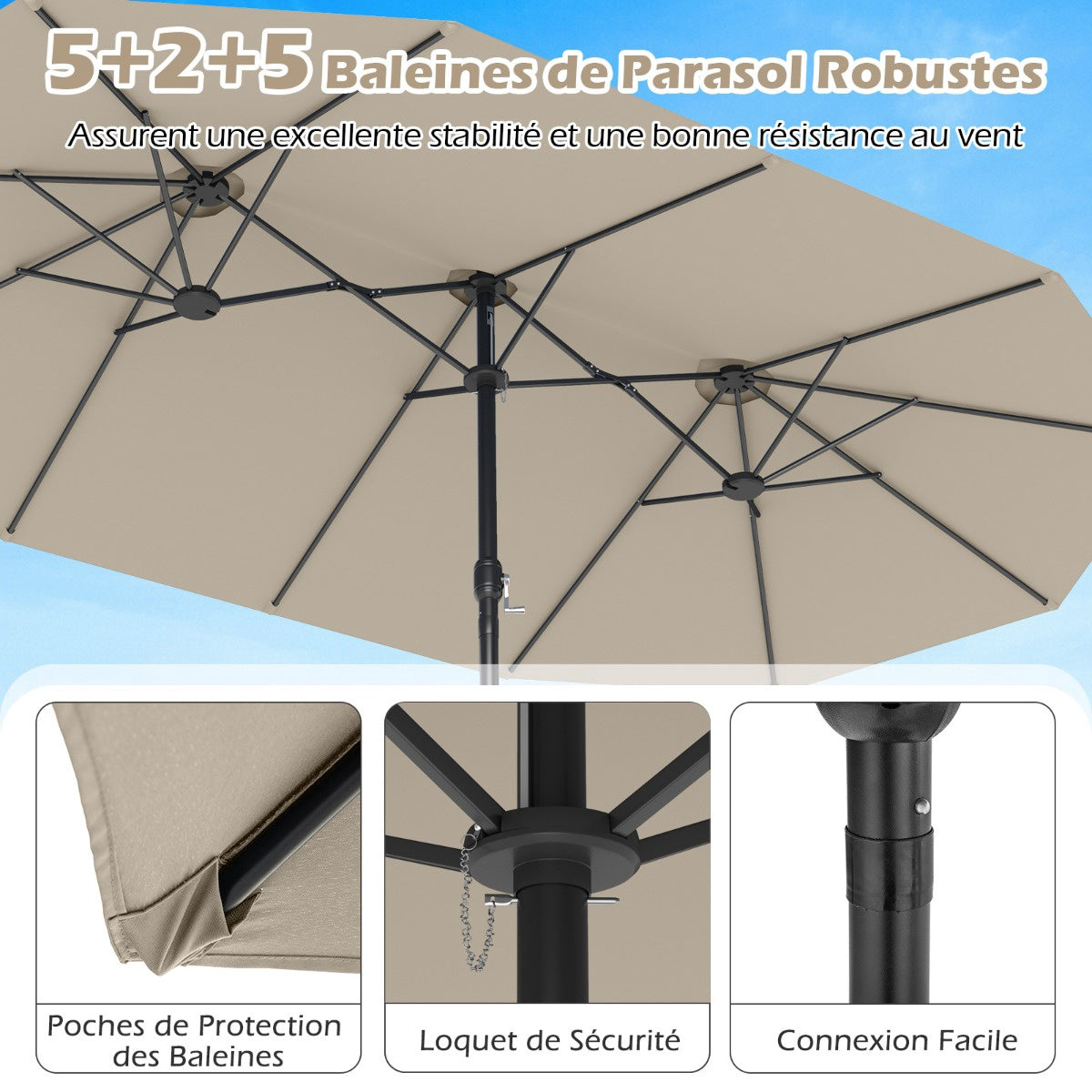 Double-Sided Patio Umbrella With Stand, Crank, 470x285cm