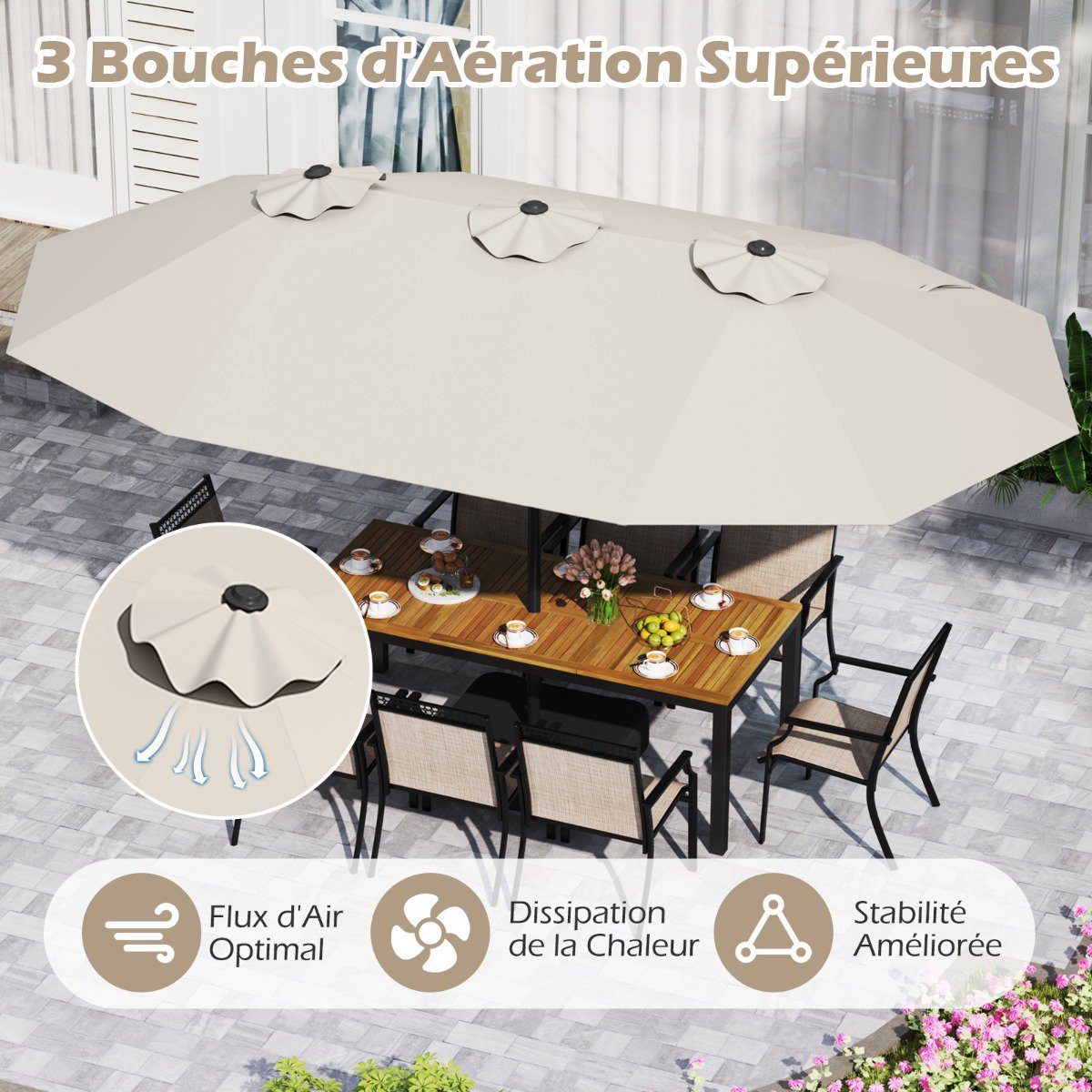 Double-Sided Patio Umbrella With Stand, Crank, 470x285cm