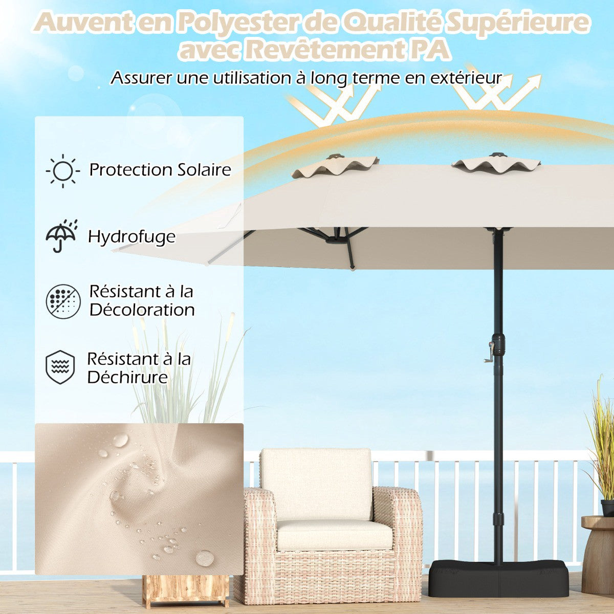 Double-Sided Patio Umbrella With Stand, Crank, 470x285cm