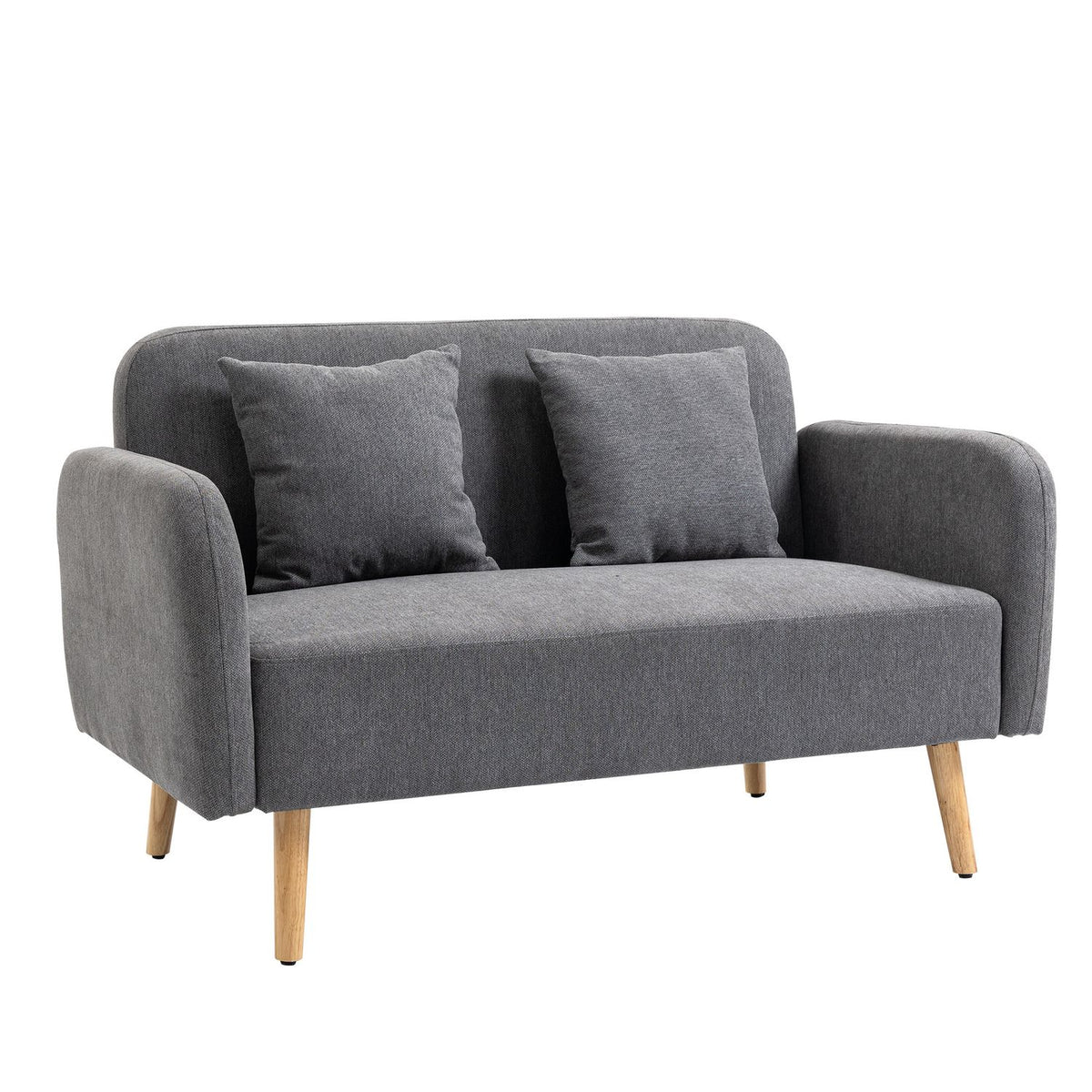 Double Sofa Loveseat With Cushion, Adjustable Footrests, Velvety Polyester, Rubberwood, Foam, 2 Seater, Fabric Cover