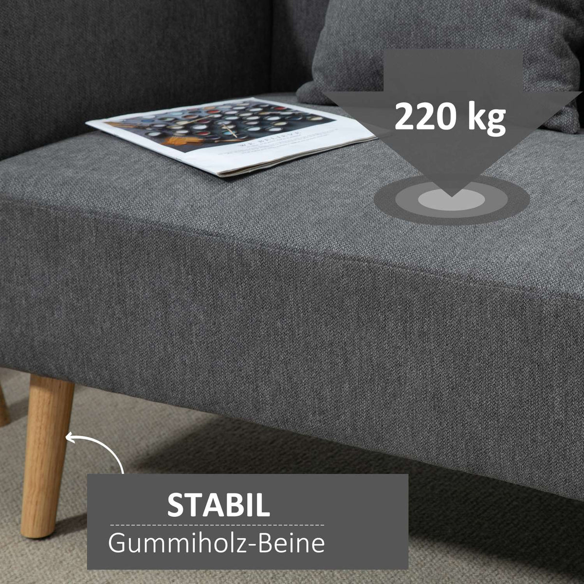 Double Sofa Loveseat With Cushion, Adjustable Footrests, Velvety Polyester, Rubberwood, Foam, 2 Seater, Fabric Cover