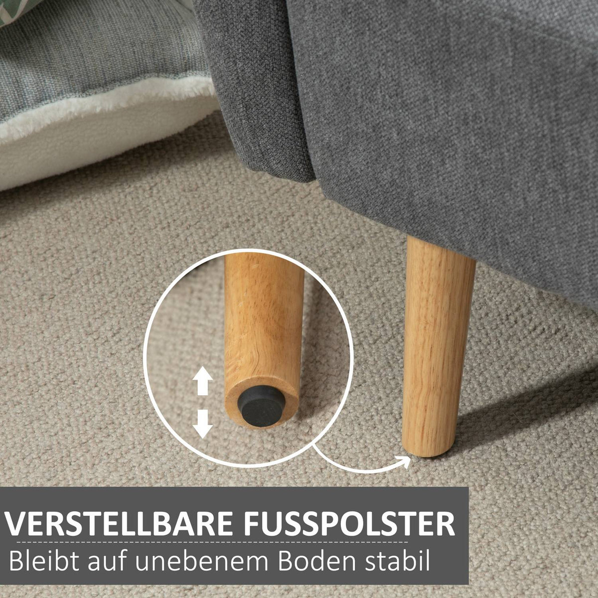 Double Sofa Loveseat With Cushion, Adjustable Footrests, Velvety Polyester, Rubberwood, Foam, 2 Seater, Fabric Cover