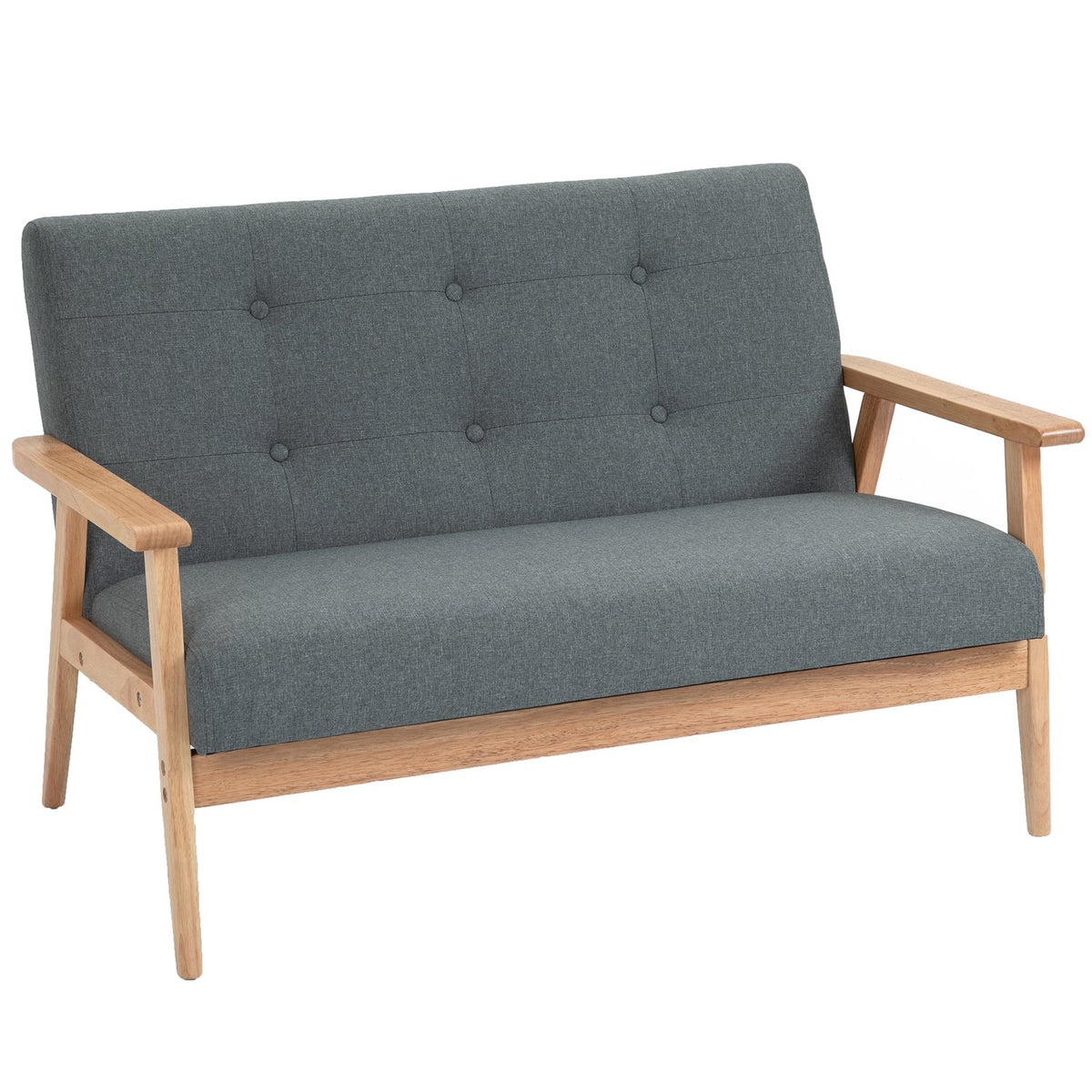 Double Sofa Upholstery Loveseat, Compact Design, Two Seater, Fabric Sofa, 2 Seater, Linen & Rubberwood, Gray, 115X66.5X73Cm
