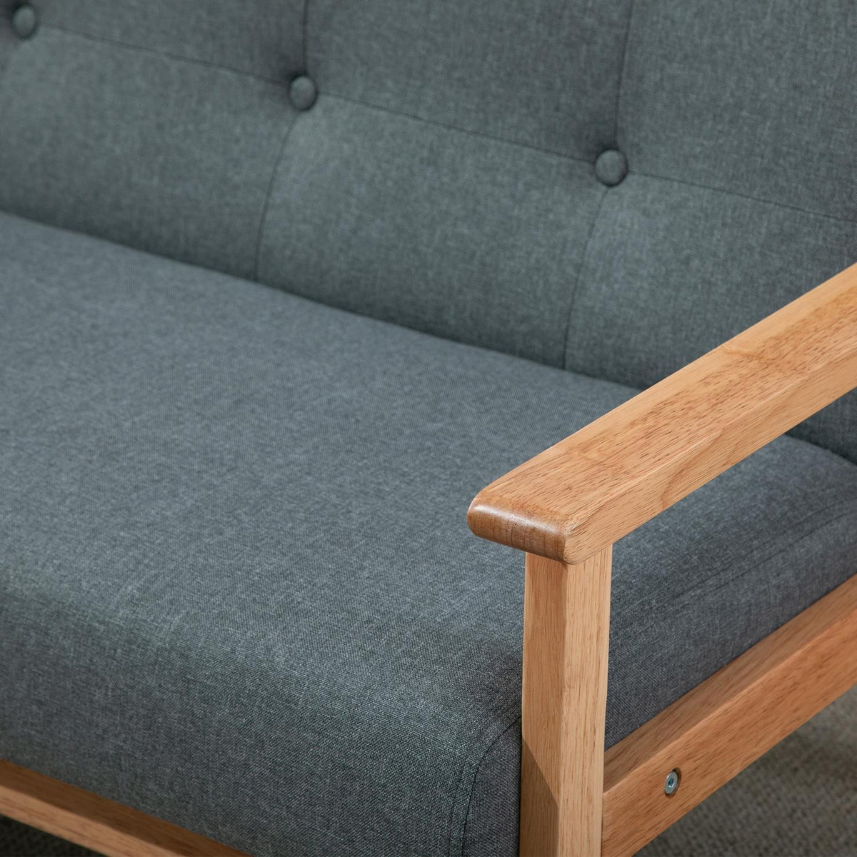 Double Sofa Upholstery Loveseat, Compact Design, Two Seater, Fabric Sofa, 2 Seater, Linen & Rubberwood, Gray, 115X66.5X73Cm