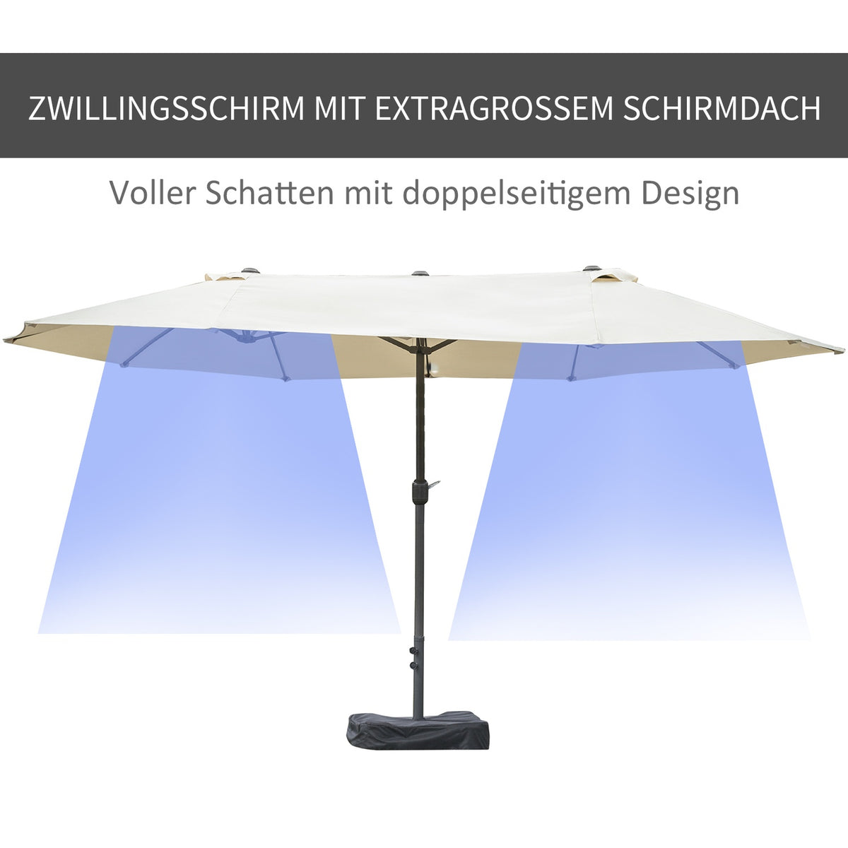 Double Umbrella Oval Hand Crank Cream White 460X270X240Cm Stand