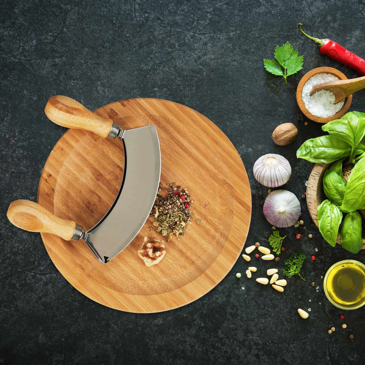 Double coated chopping knife with board