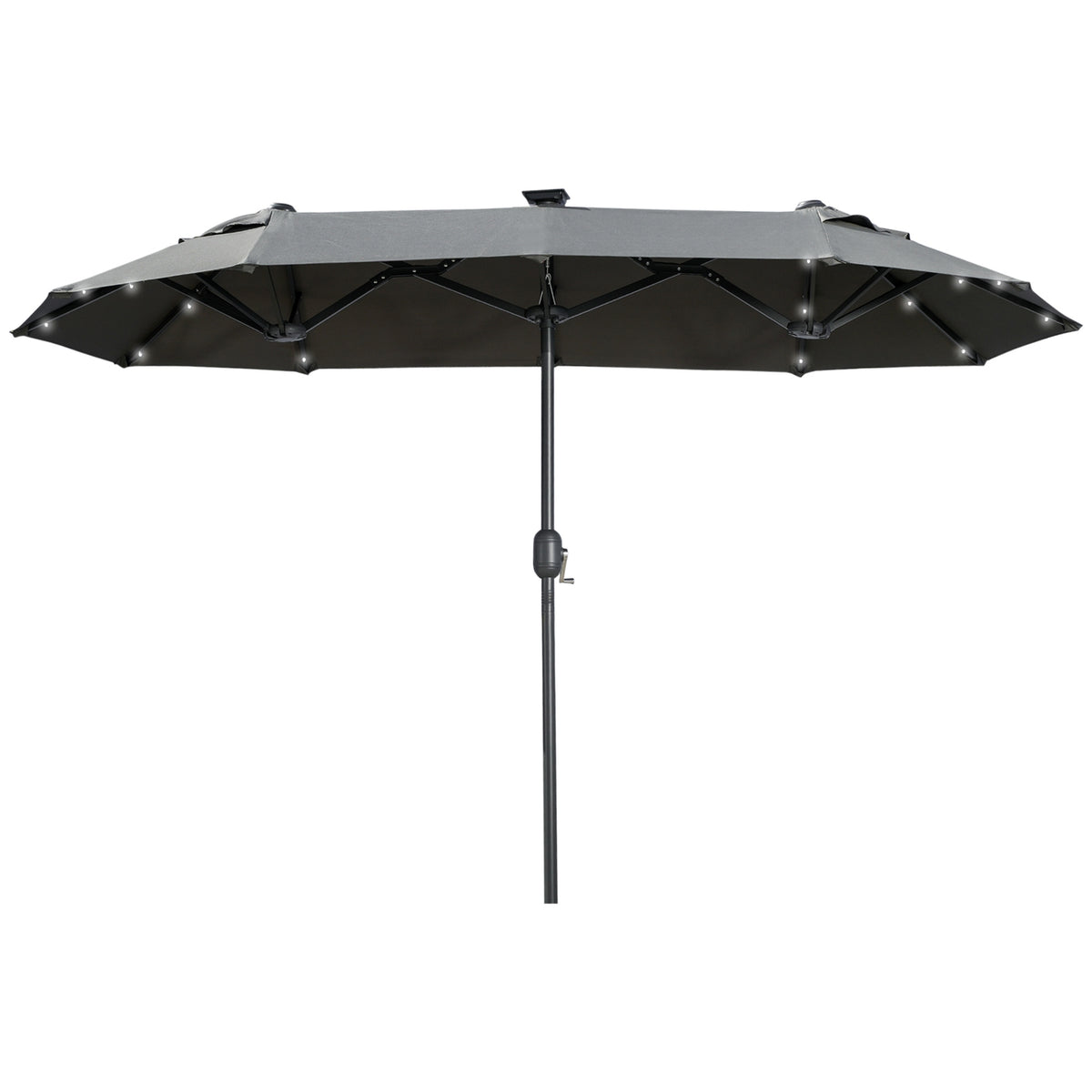 Double parasol, 295 x 219cm, parasol with LED, oval, garden parasol, windproof, stable, market parasol with adjustable tilt angle for terrace, pool, polyester, steel, dark gray |