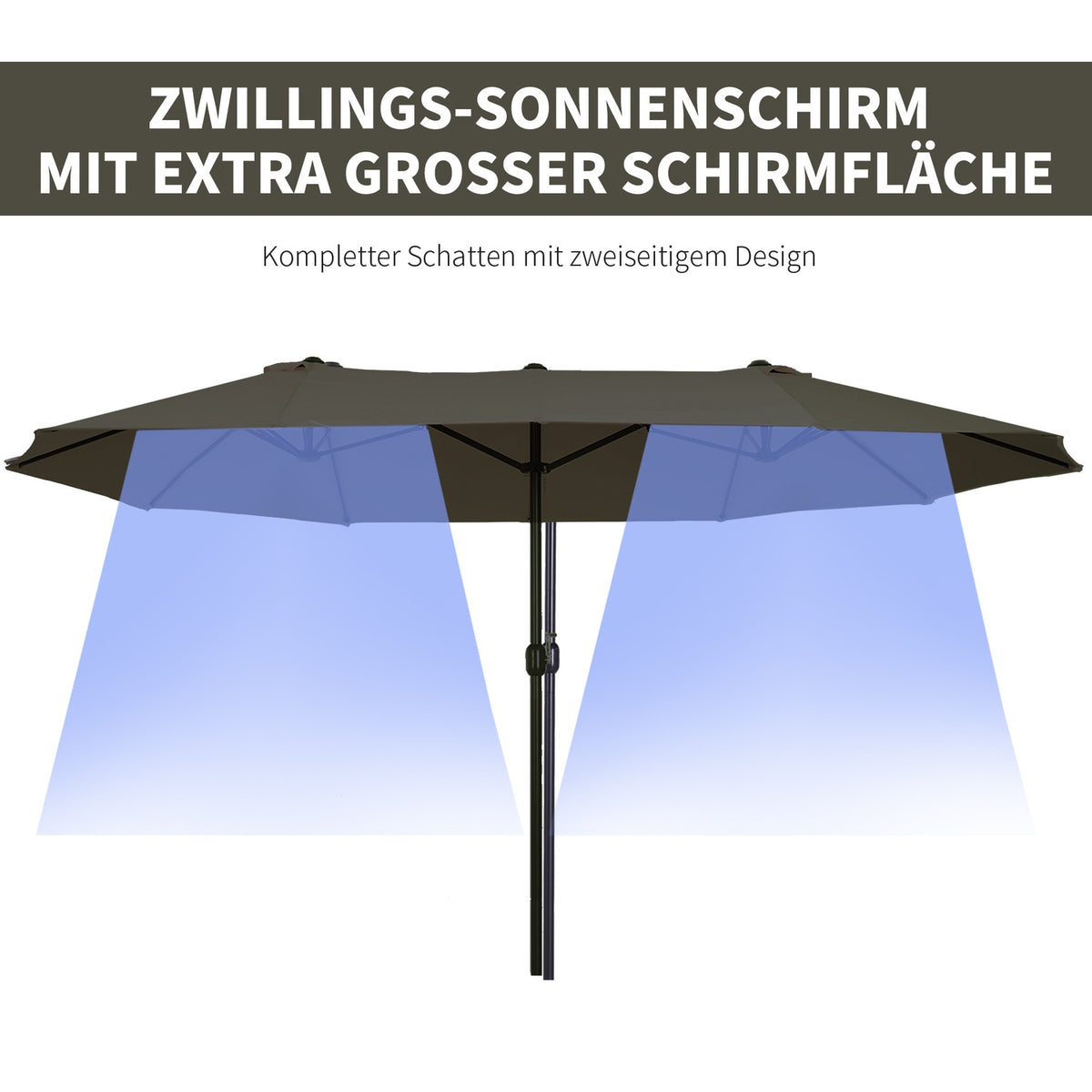 Double parasol garden umbrella with hand crank, grey, oval, 460 x 270 x 240 cm