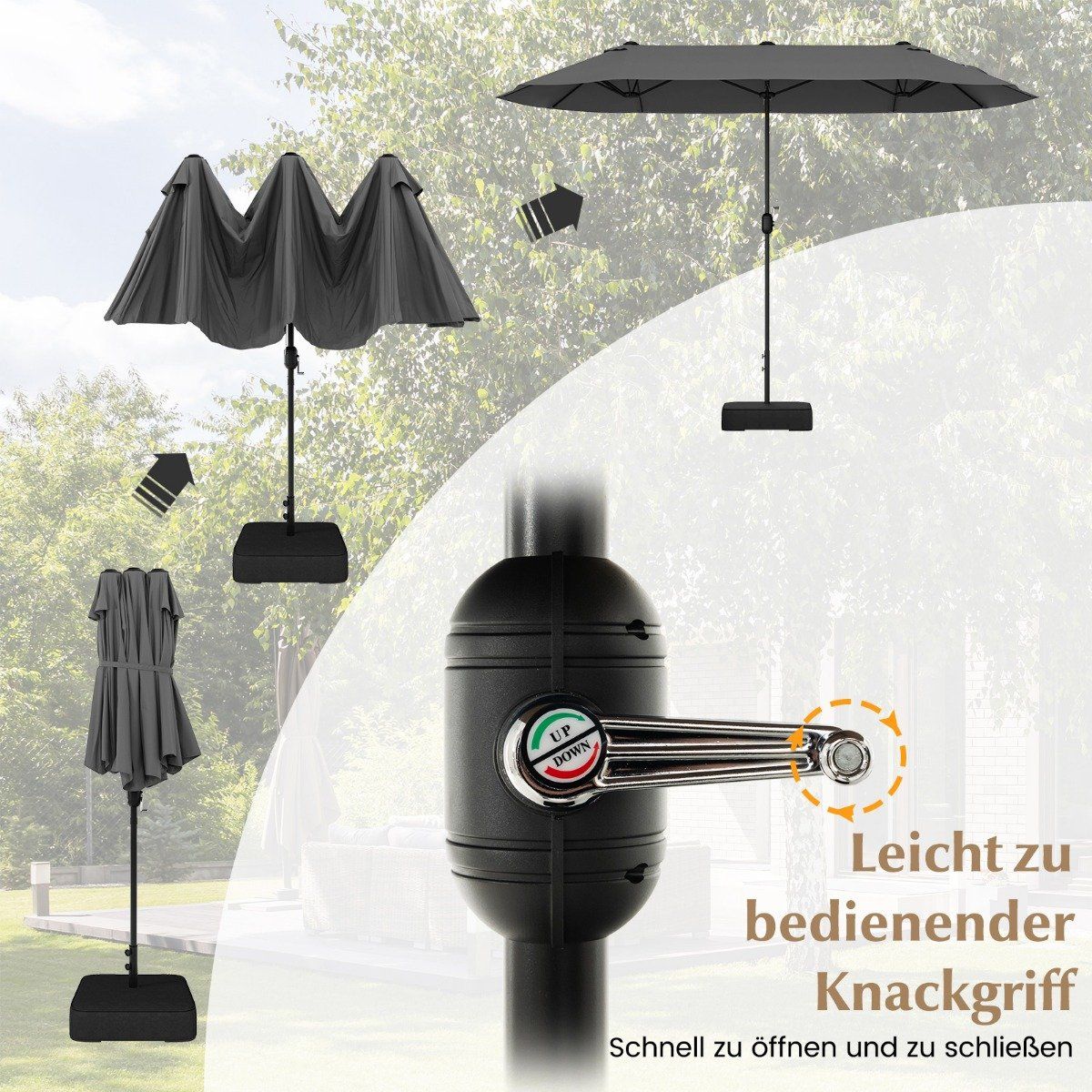 Double parasol with stand 400 x 200 cm parasol large XXL grey