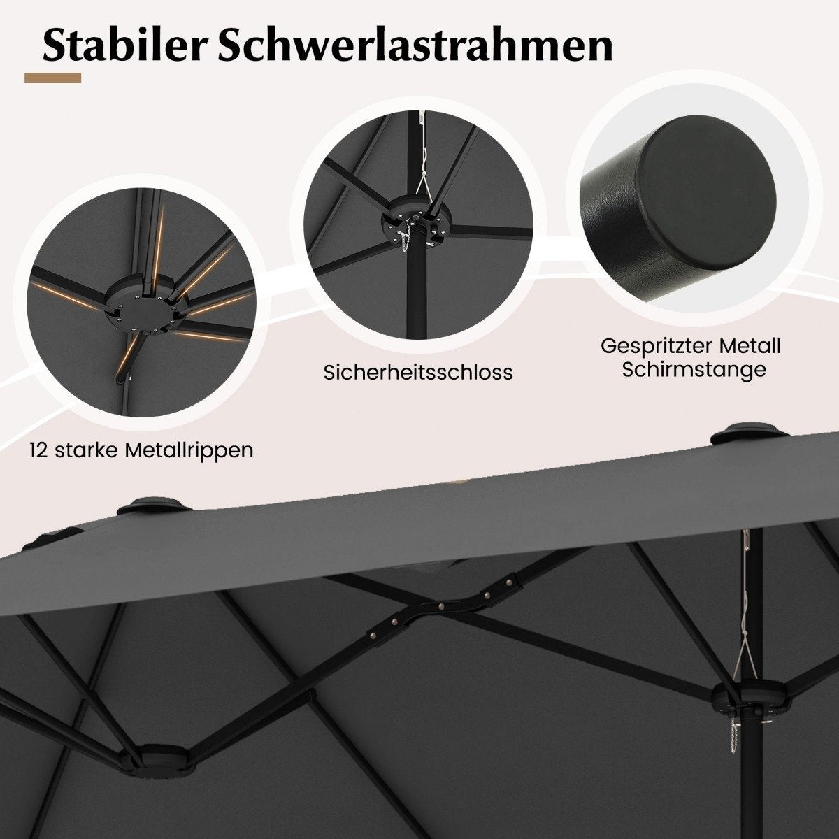Double parasol with stand 400 x 200 cm parasol large XXL grey