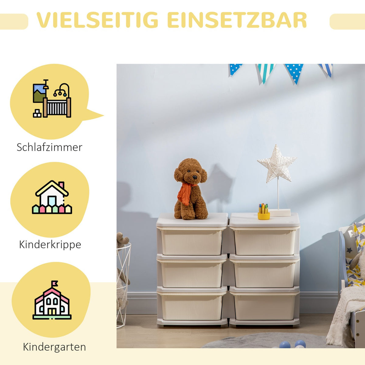 Drawer Cabinet For Children Storage Boxes With 6 Levels, Toy Box Toy Organizer Children'S Furniture For 3-6 Years Children Cream