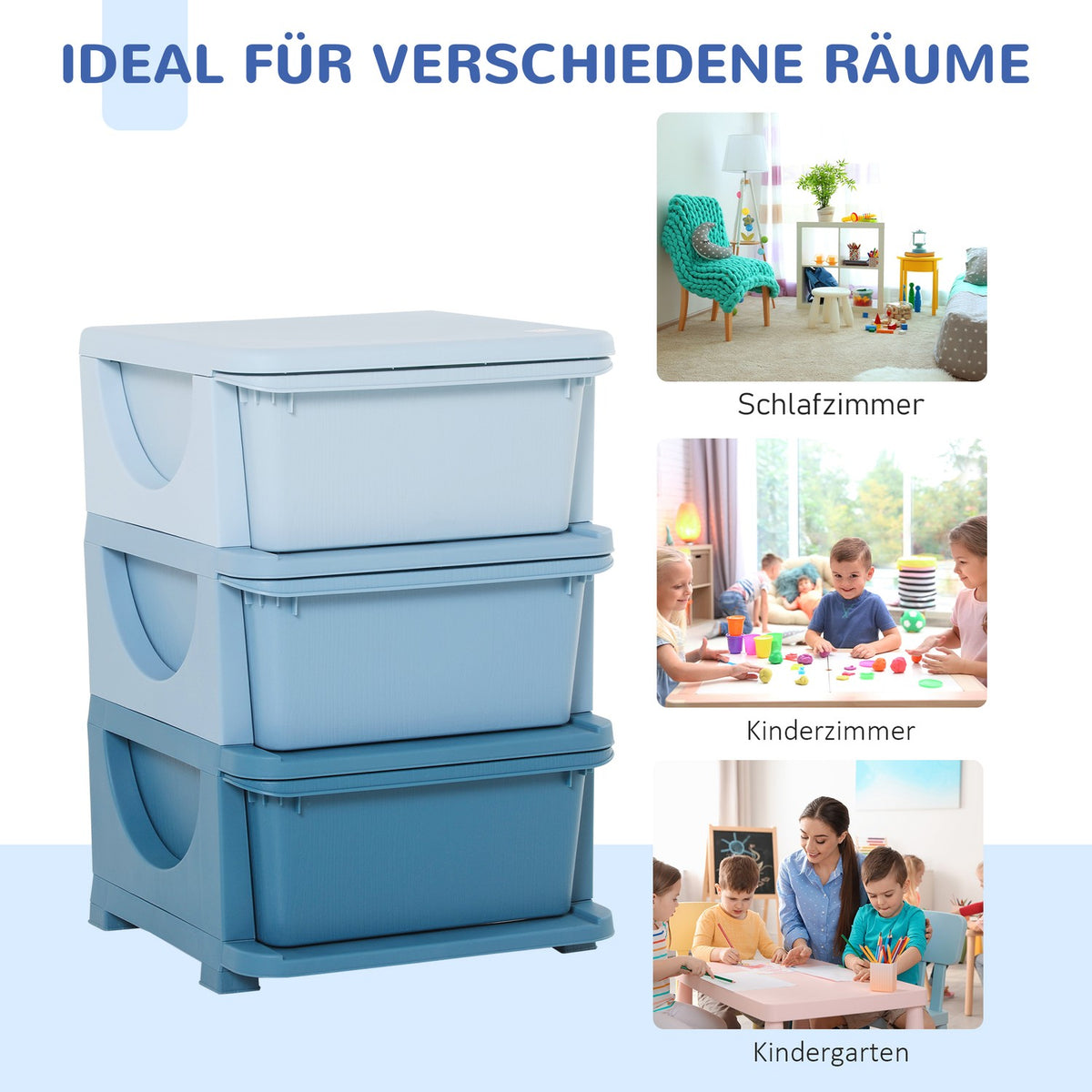 Drawer Cabinet For Children With Storage Space And Storage Boxes, Blue, For 3-6 Years, 37X37X56.5Cm