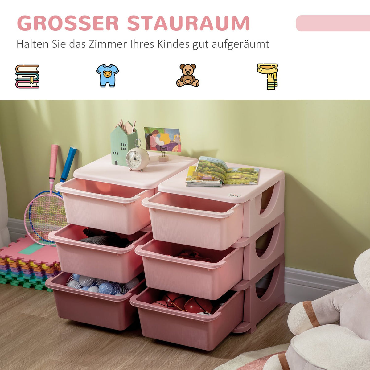 Drawer Cabinet For Kids Storage Boxes With 6 Tiers Toy Organizer For 3-6 Years Kids
