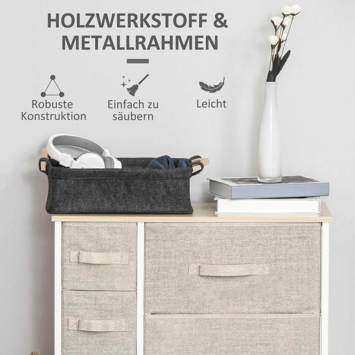 Drawer Cabinet Practical Storage Cabinet With 7 Foldable Fabric Drawers, Non-Woven Fabric, Space Saving, Gray, 63.5X30X71Cm