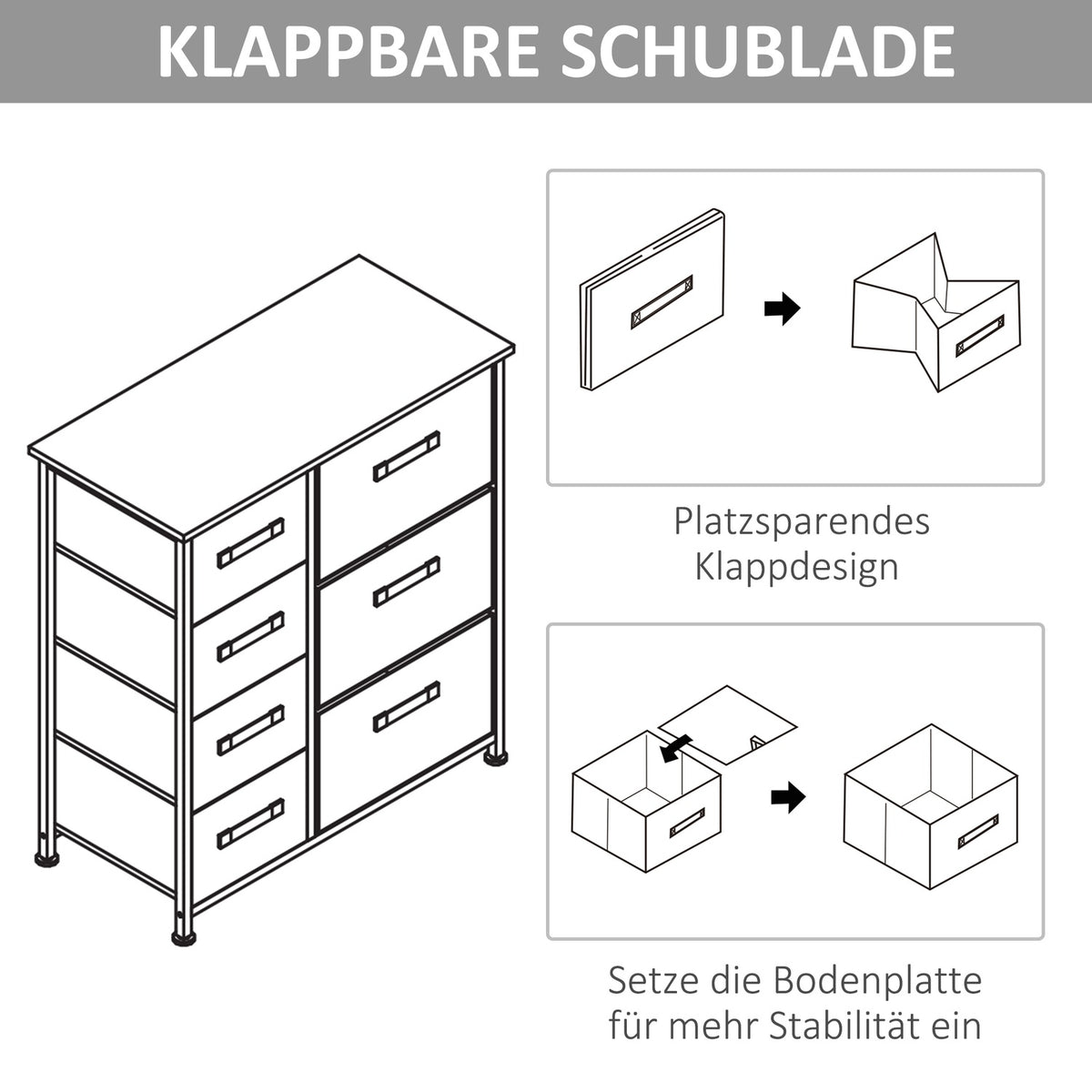 Drawer Cabinet Practical Storage Cabinet With 7 Foldable Fabric Drawers, Non-Woven Fabric, Space Saving, Gray, 63.5X30X71Cm