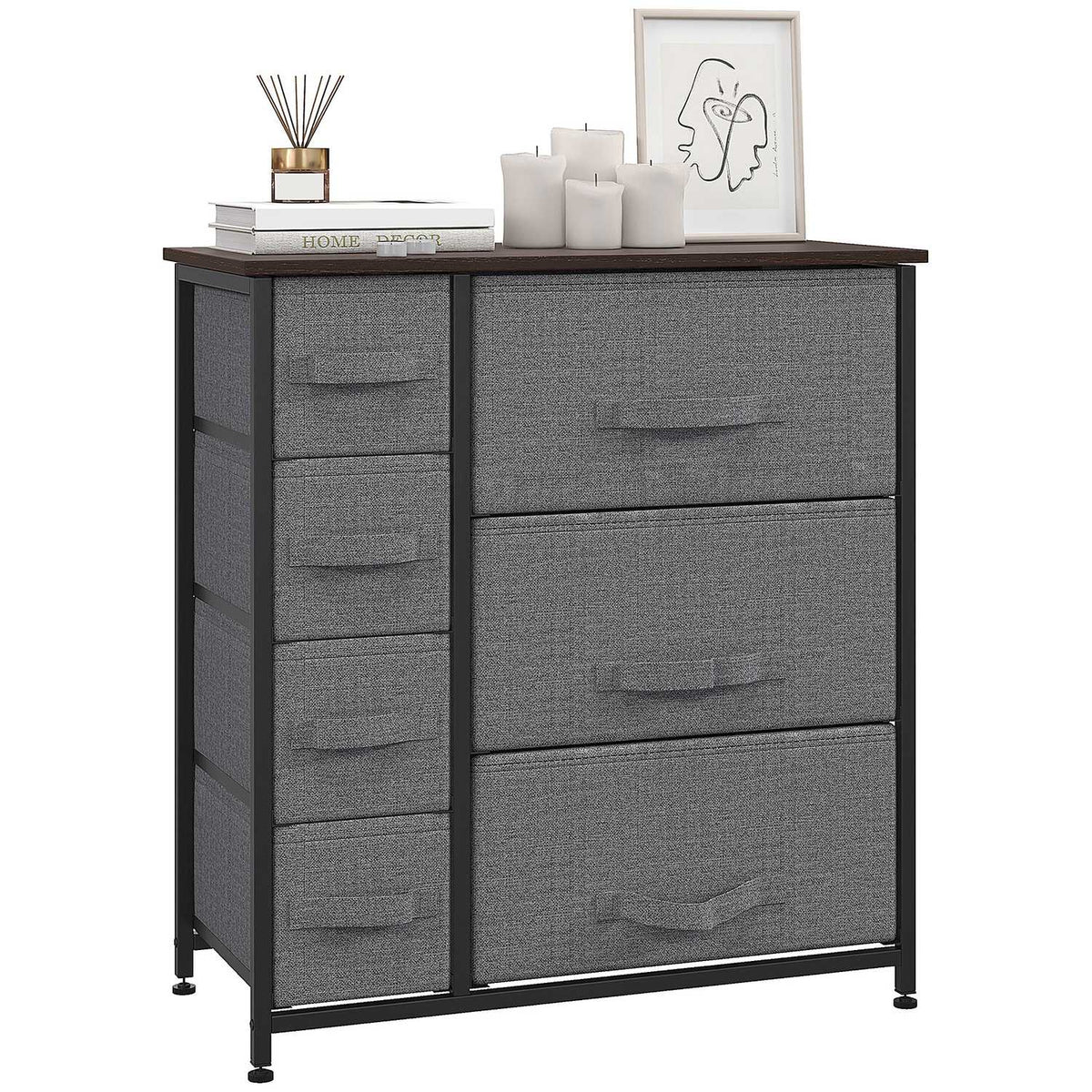 Drawer Cabinet Storage Cabinet 7 Foldable Fabric Drawers Metal Frame Wood Look Non-Woven Fabric Gray 63.5X30X71Cm