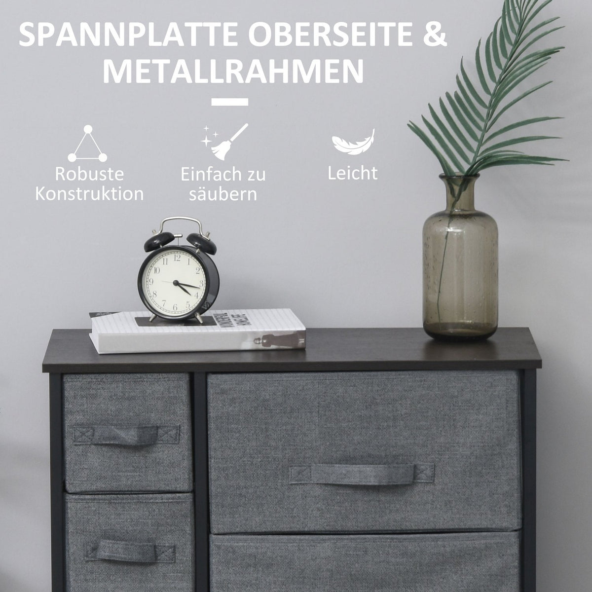 Drawer Cabinet Storage Cabinet 7 Foldable Fabric Drawers Metal Frame Wood Look Non-Woven Fabric Gray 63.5X30X71Cm