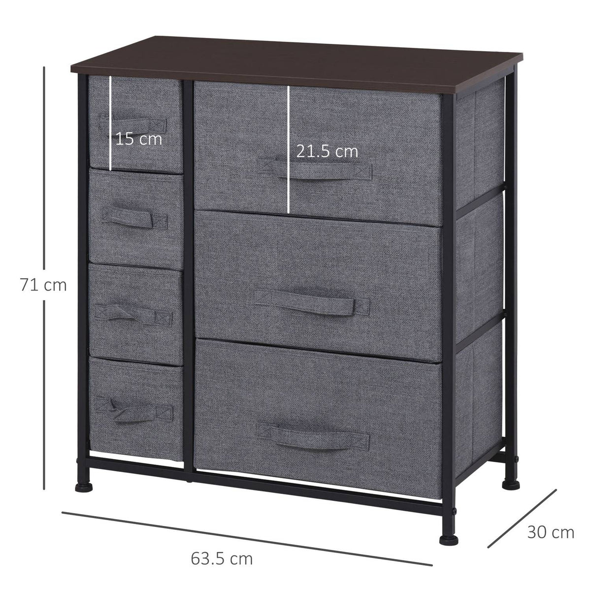 Drawer Cabinet Storage Cabinet 7 Foldable Fabric Drawers Metal Frame Wood Look Non-Woven Fabric Gray 63.5X30X71Cm