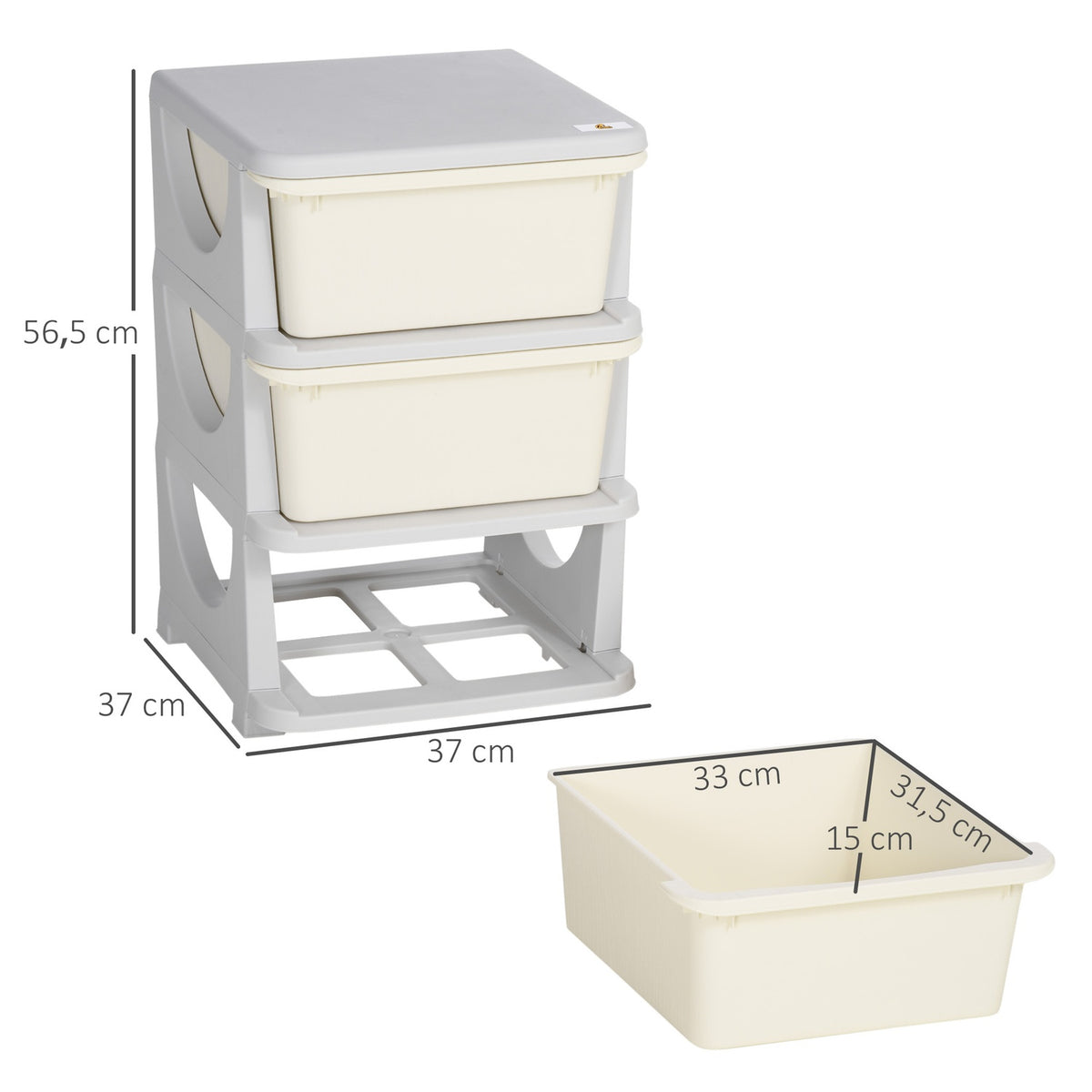 Drawer cabinet for children with storage space, storage boxes, toy organizer, toy box, three levels for children's rooms, 3-6 years, children's furniture, cream white, 37 x 37 x 56.5 cm