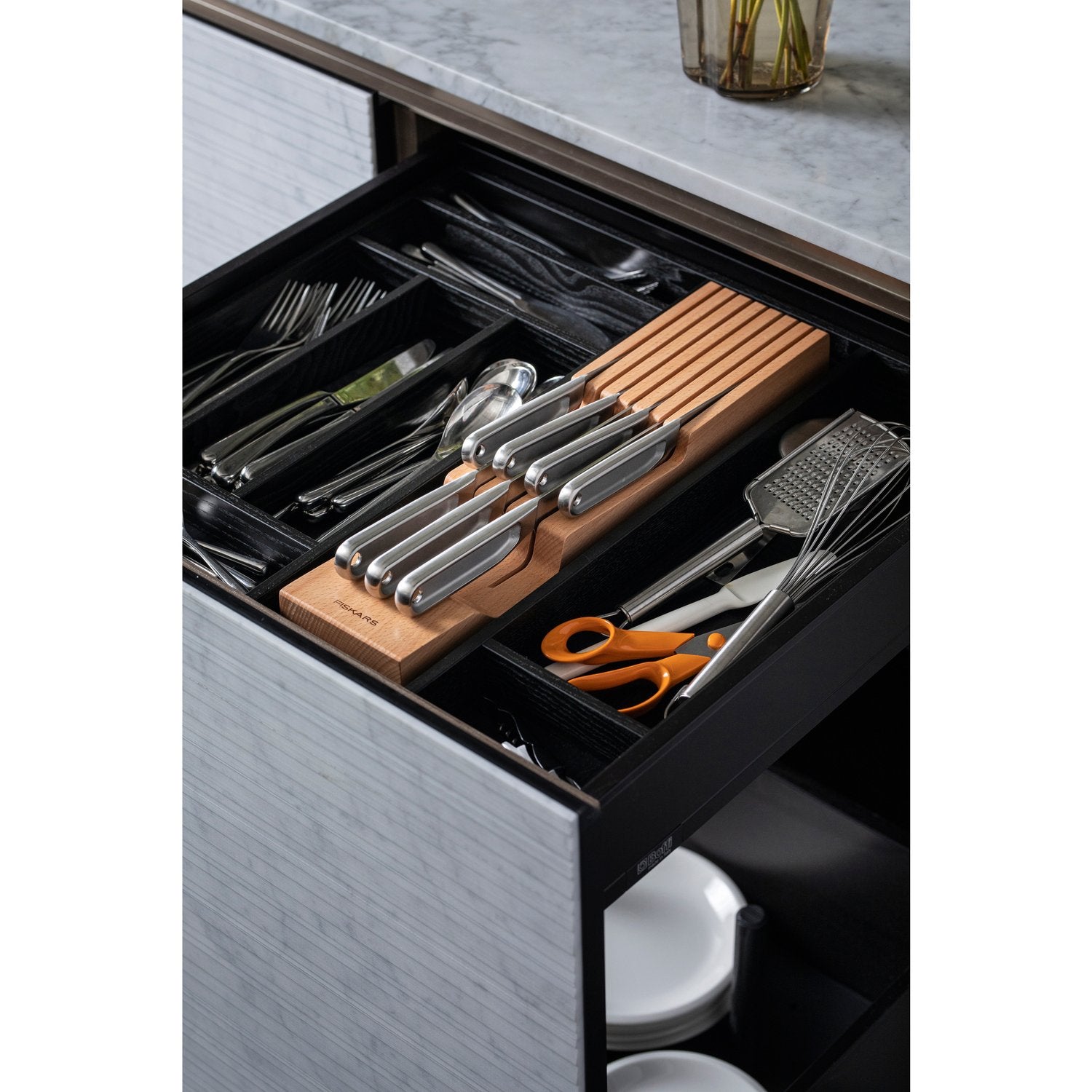 Drawer insert for knives, wood