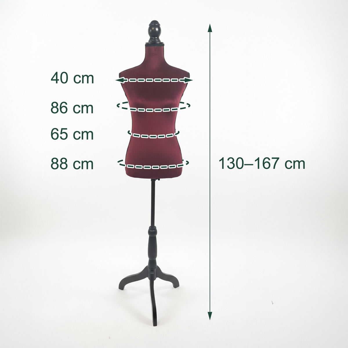 Dress Form with Stand, Velvet, Adjustable, Size 36/38