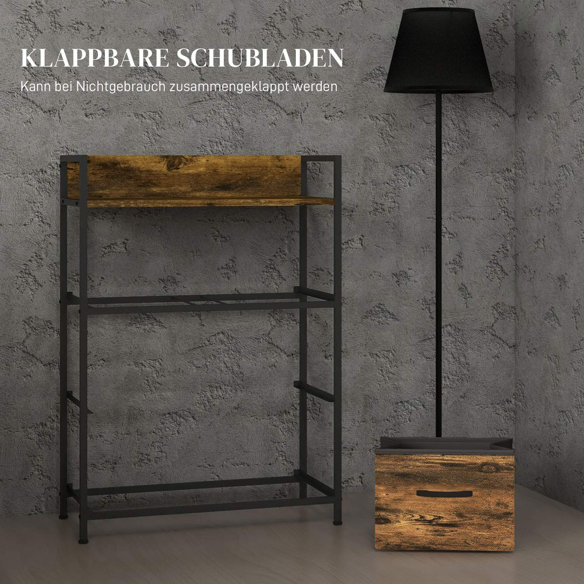 Dresser 4 Foldable Fabric Drawers Shelf Handle Storage Cabinet Industrial Design Steel Frame Rustic Brown