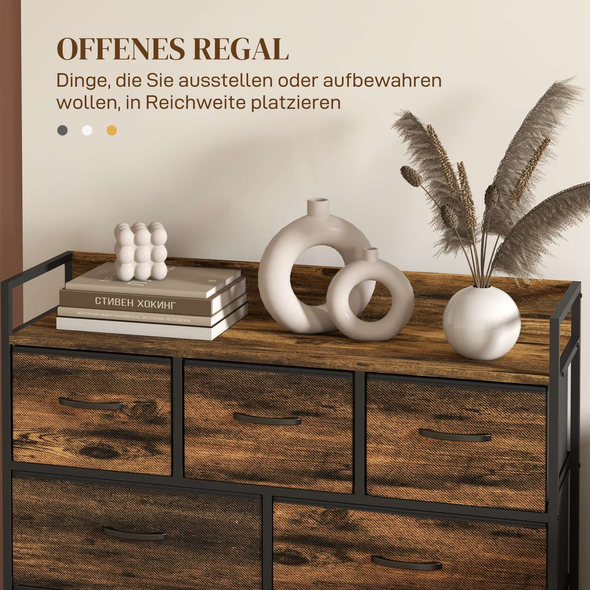 Dresser Sideboard 7 Fabric Drawers Handle Shelf Storage Cabinet Steel Frame Industrial Style Bedroom Rustic Brown