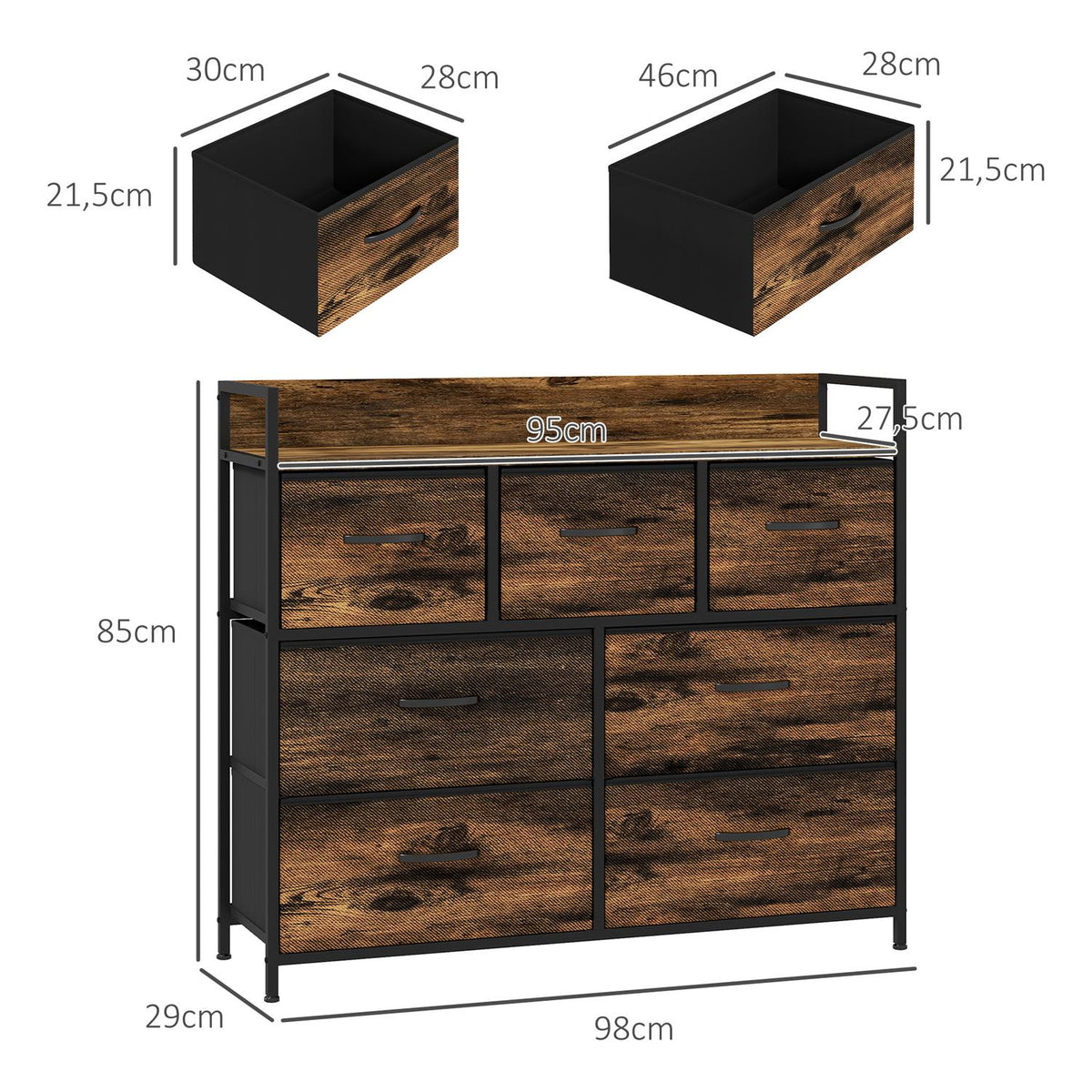 Dresser Sideboard 7 Fabric Drawers Handle Shelf Storage Cabinet Steel Frame Industrial Style Bedroom Rustic Brown