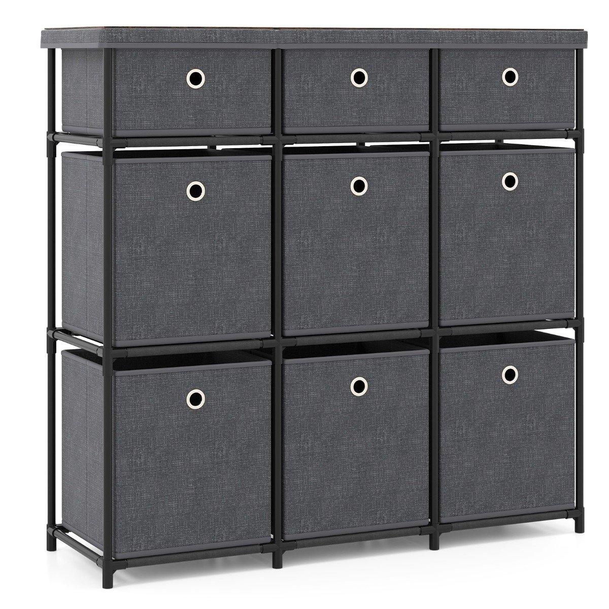 Dresser with 9 Drawers, Metal Frame, 87x29x84 cm, Gray