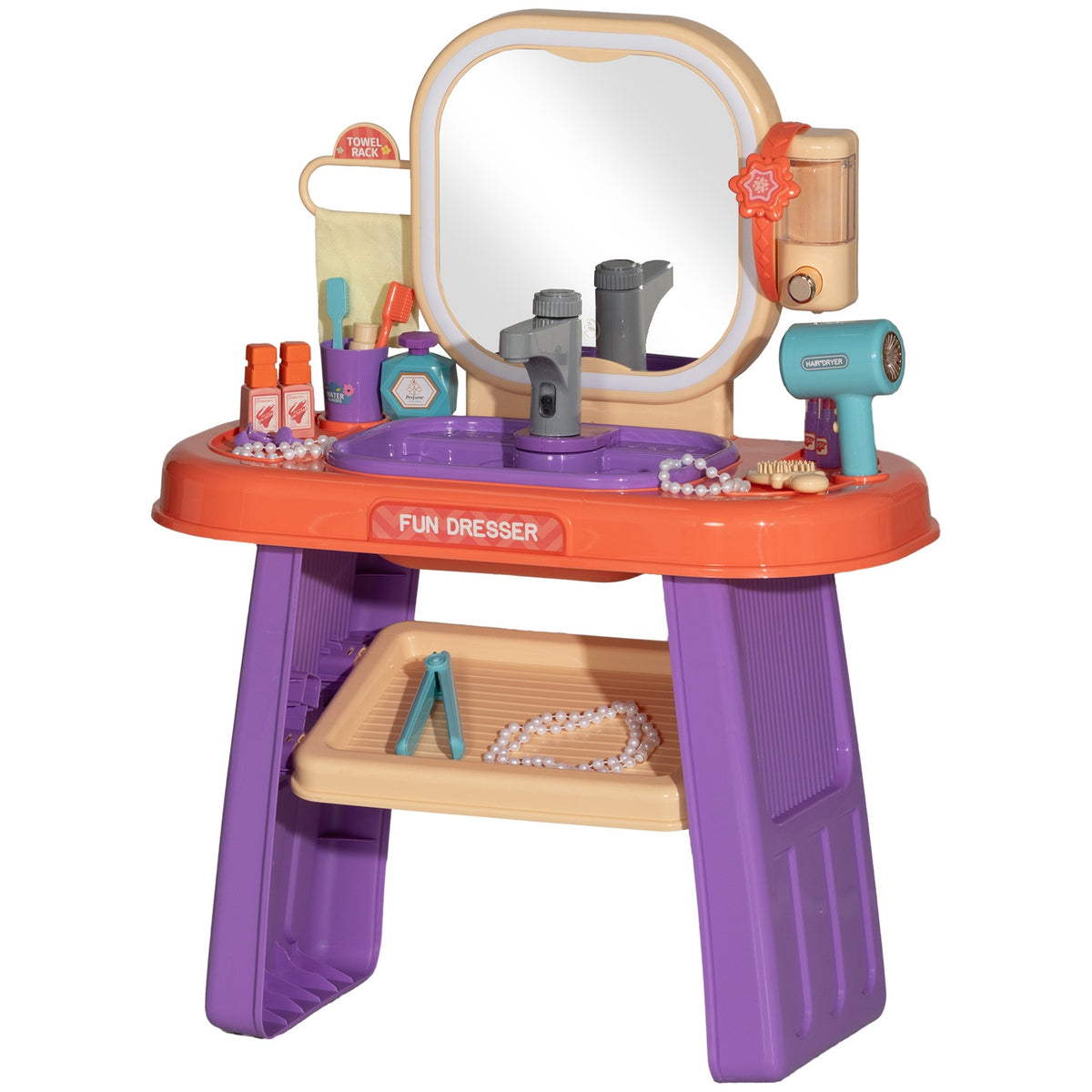 Dressing table children's dressing table with mirror, LED light, music, cosmetic table with tap, accessories for 3-6 years children, purple