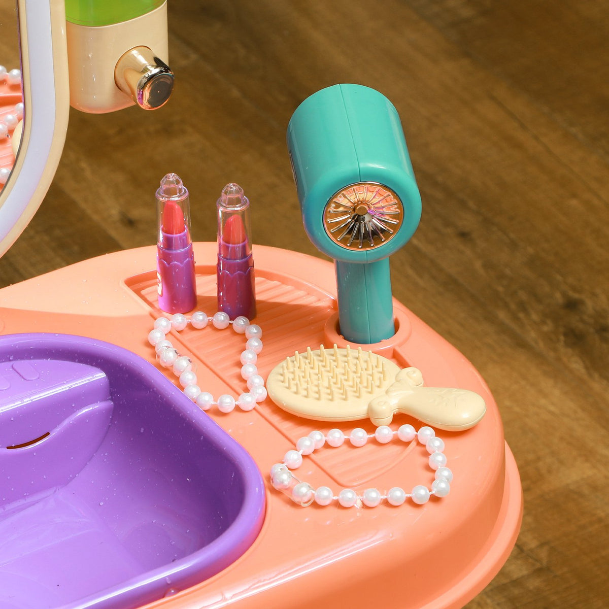 Dressing table children's dressing table with mirror, LED light, music, cosmetic table with tap, accessories for 3-6 years children, purple