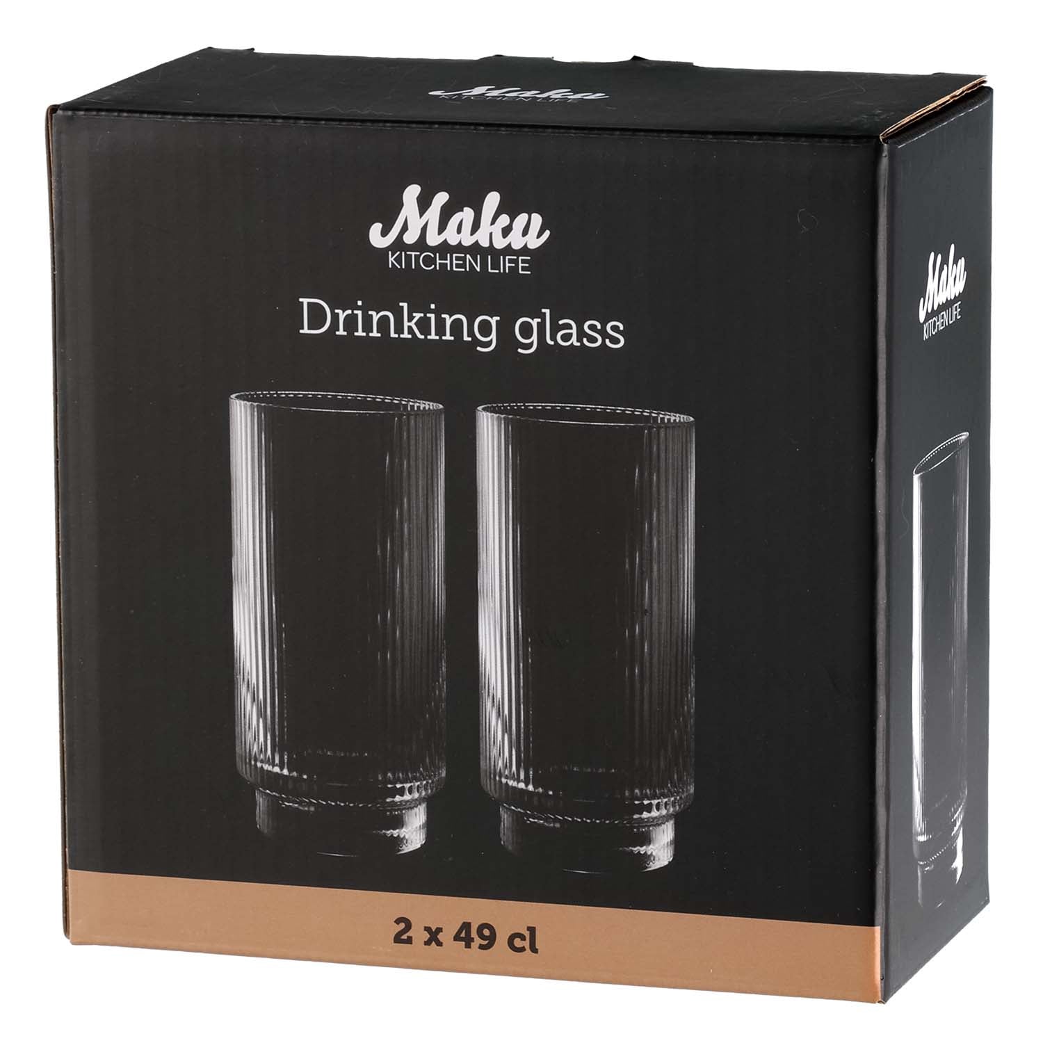 Drinking Glasses, Ribbed Clear Glass, 49 cl, 2-Pack