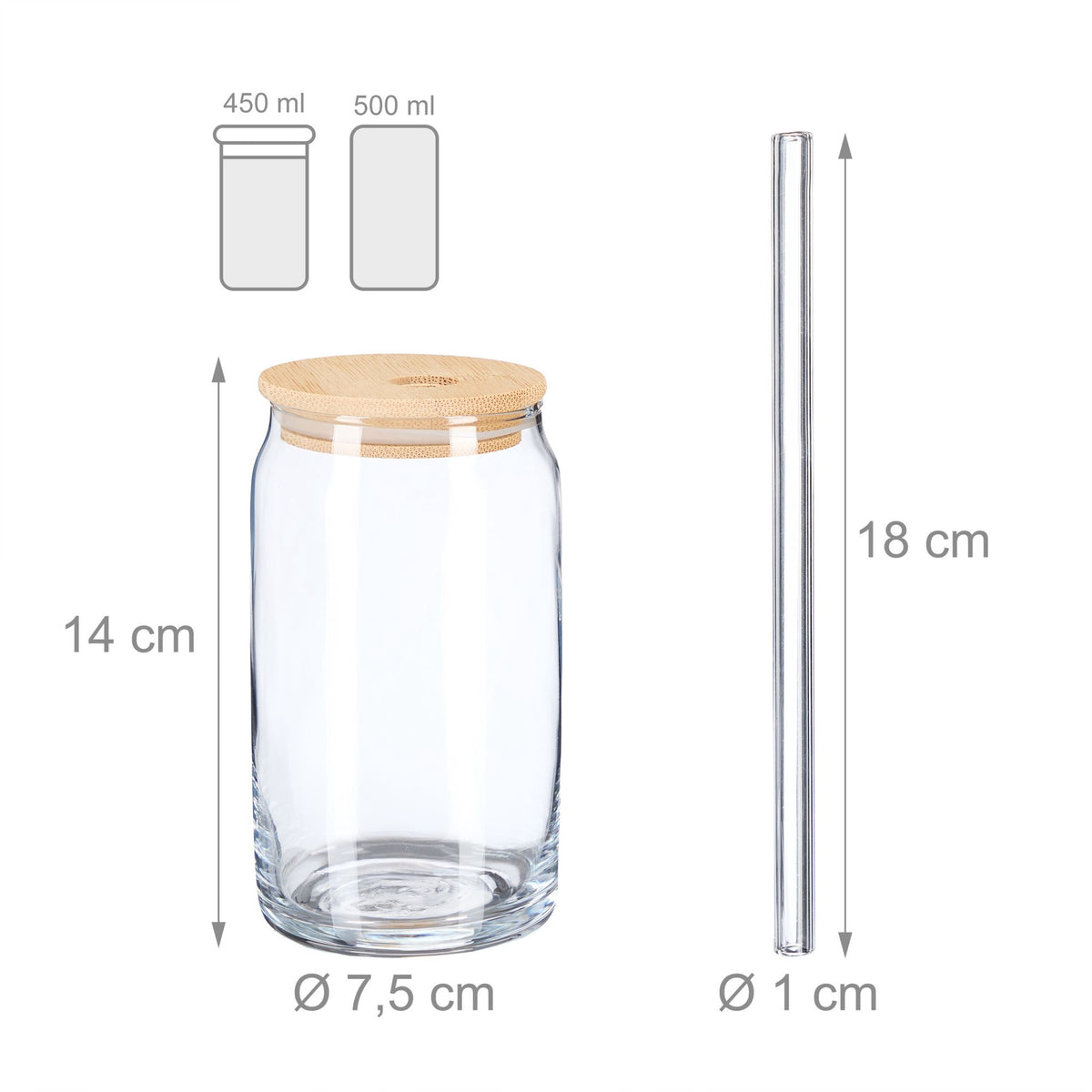 Drinking glass with bamboo lid, 4-pack