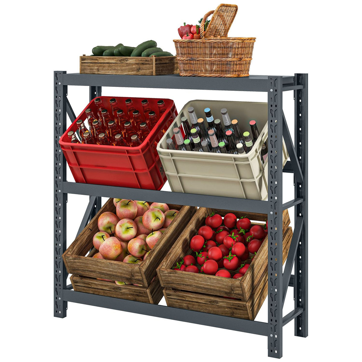 Drinks crate rack for 6 crates, 110 x 30 x 110 cm, free-standing drinks rack with adjustable shelf height, crate rack with tip protection