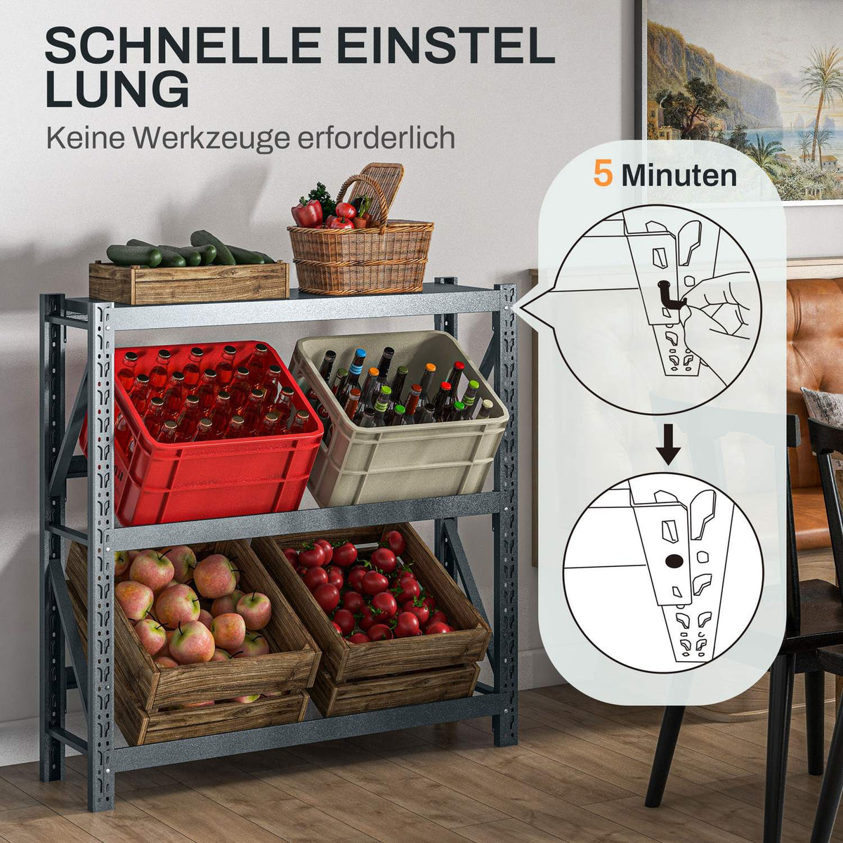 Drinks crate rack for 6 crates, 110 x 30 x 110 cm, free-standing drinks rack with adjustable shelf height, crate rack with tip protection