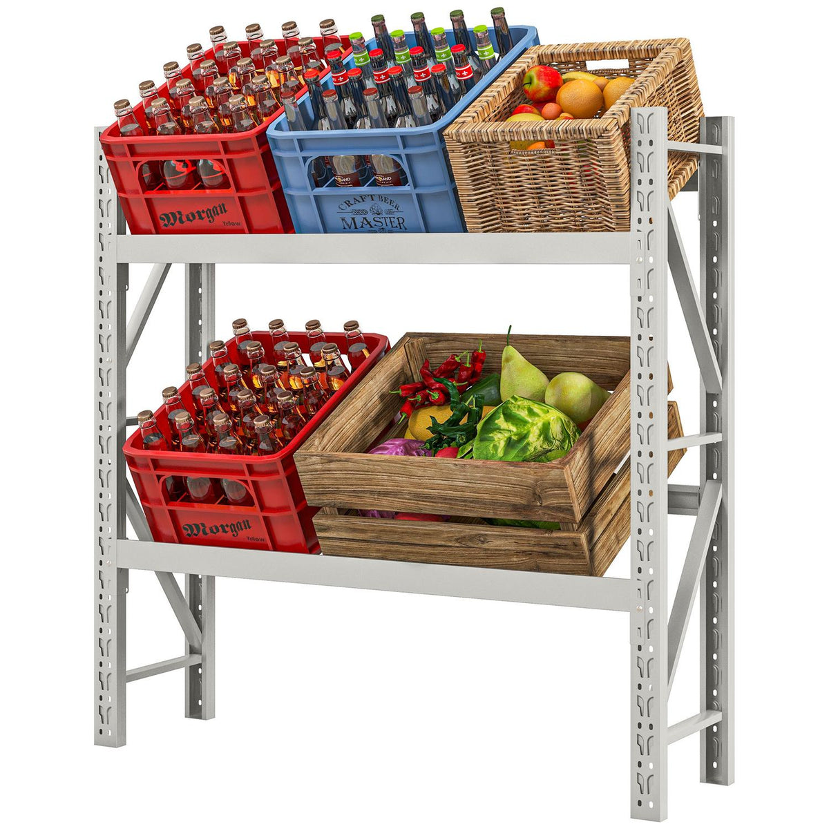 Drinks crate rack for 6 crates, free-standing drinks rack with adjustable shelf height, 110 x 30 x 110 cm, steel
