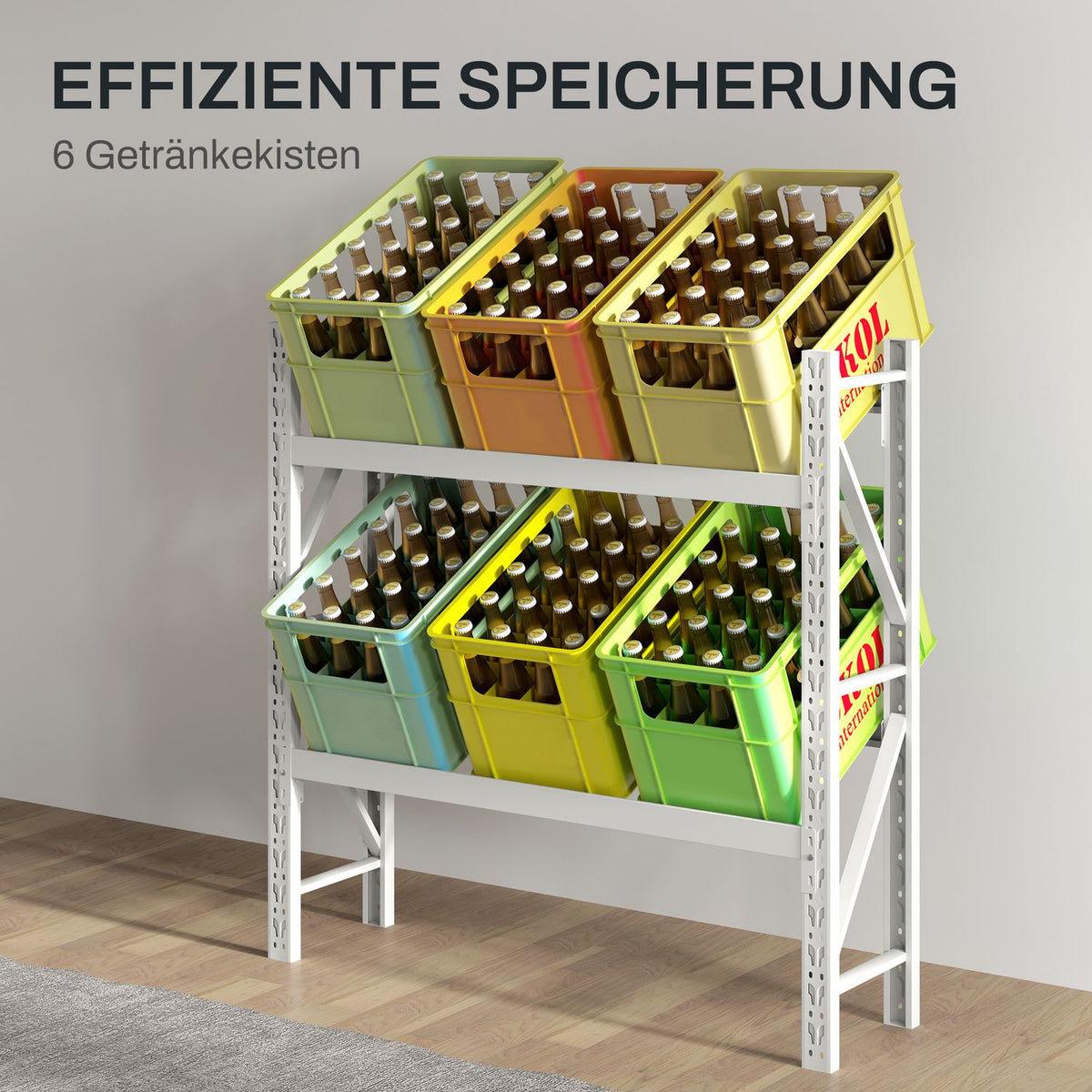 Drinks crate rack for 6 crates, free-standing drinks rack with adjustable shelf height, 110 x 30 x 110 cm, steel