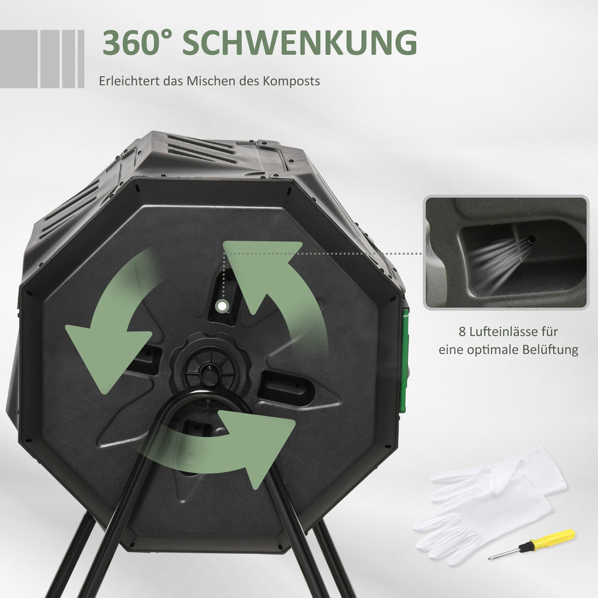 Drum Composter 160L Garden Composter With 2 Chambers Rotating Organic Waste Black Efficient & Robust
