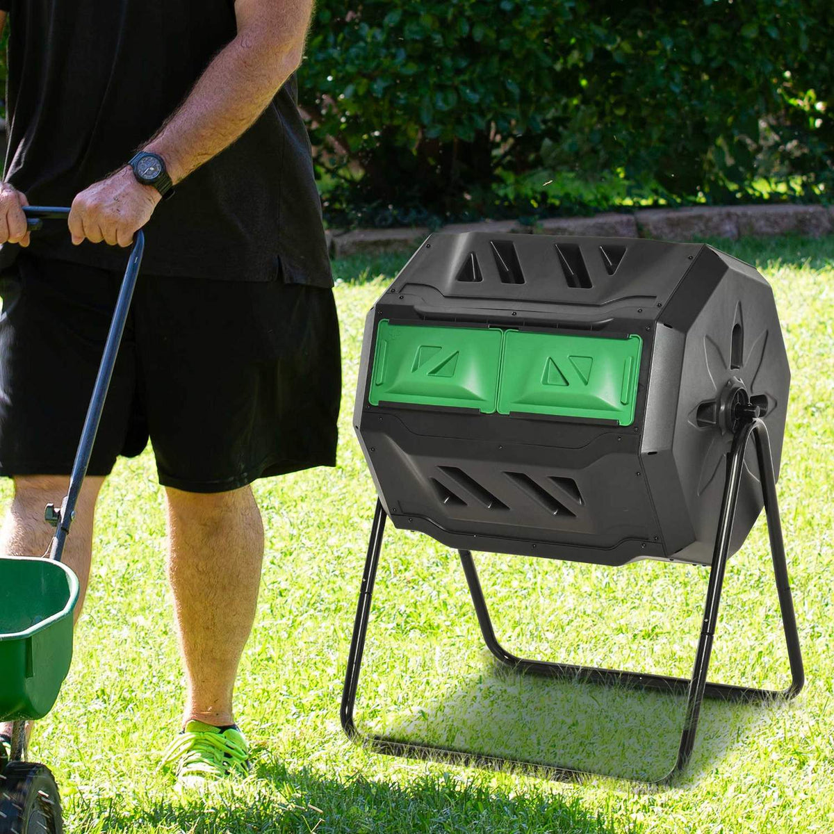 Drum Composter 160L Garden Composter With 2 Chambers Rotating Organic Waste Black Efficient & Robust