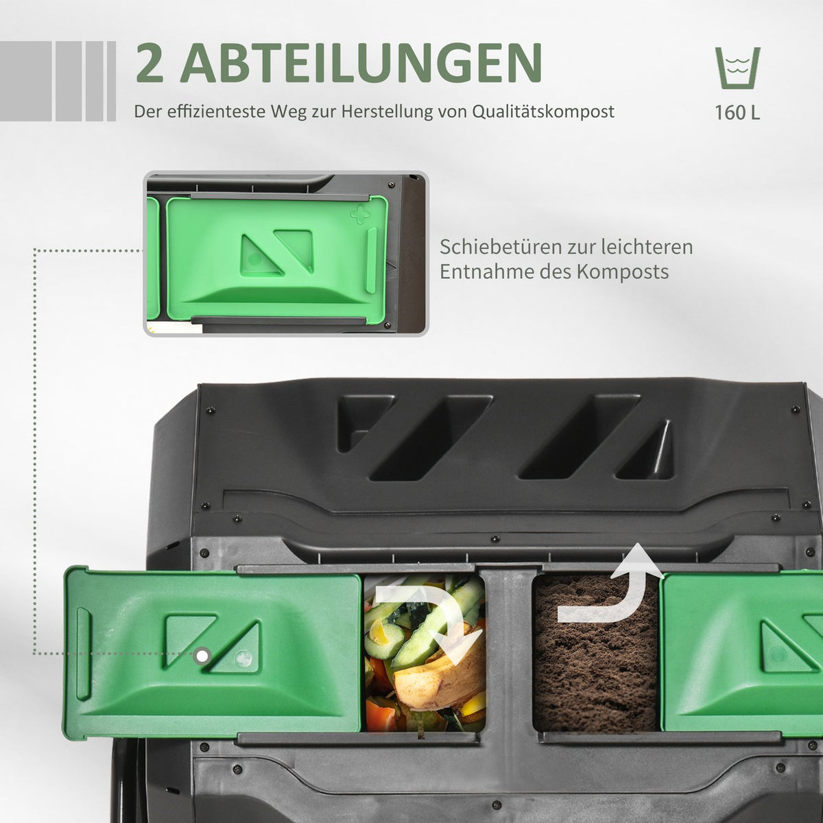 Drum Composter 160L Garden Composter With 2 Chambers Rotating Organic Waste Black Efficient & Robust