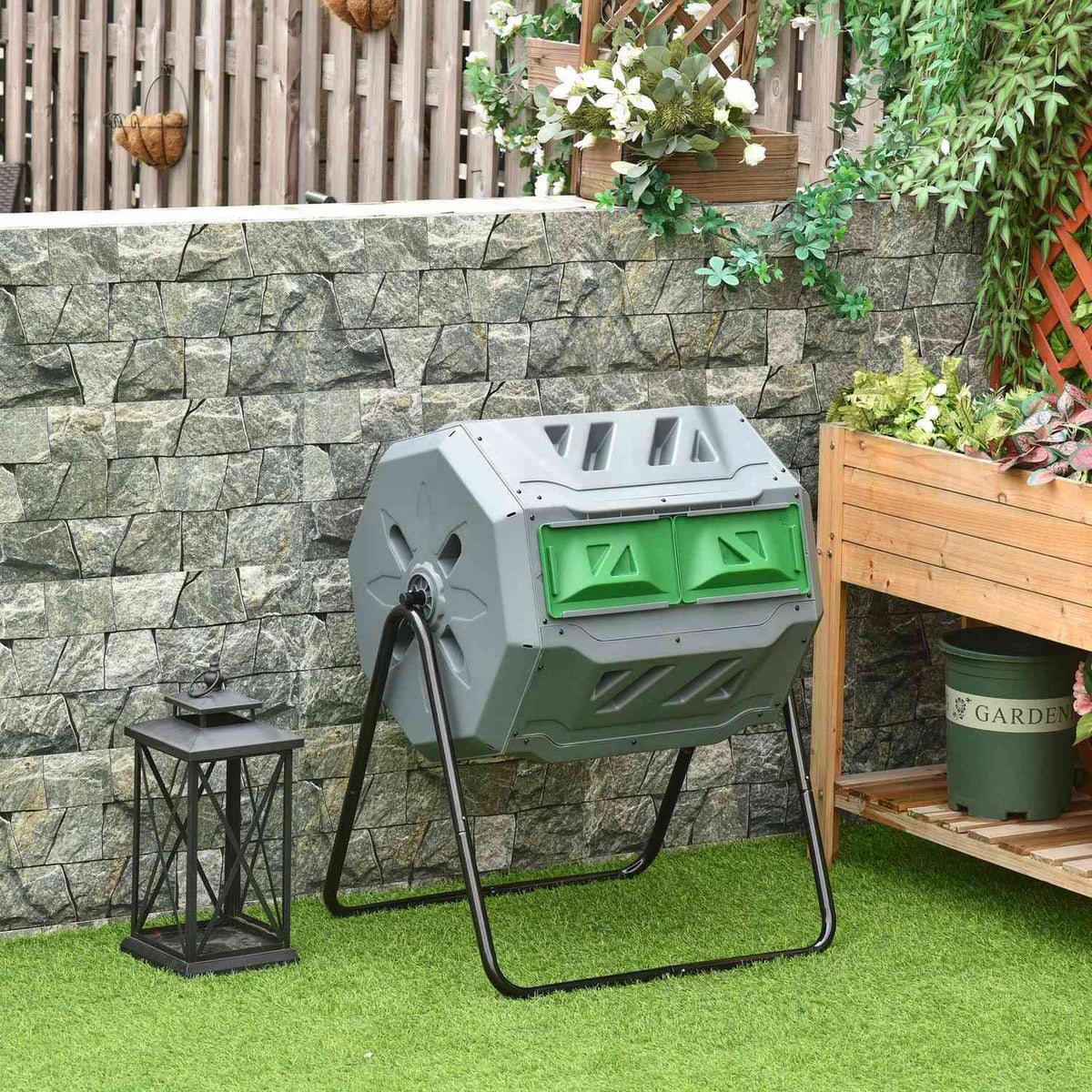Drum Composter 160L Garden Composter With 2 Chambers Rotating Organic Waste Gray Efficient & Robust
