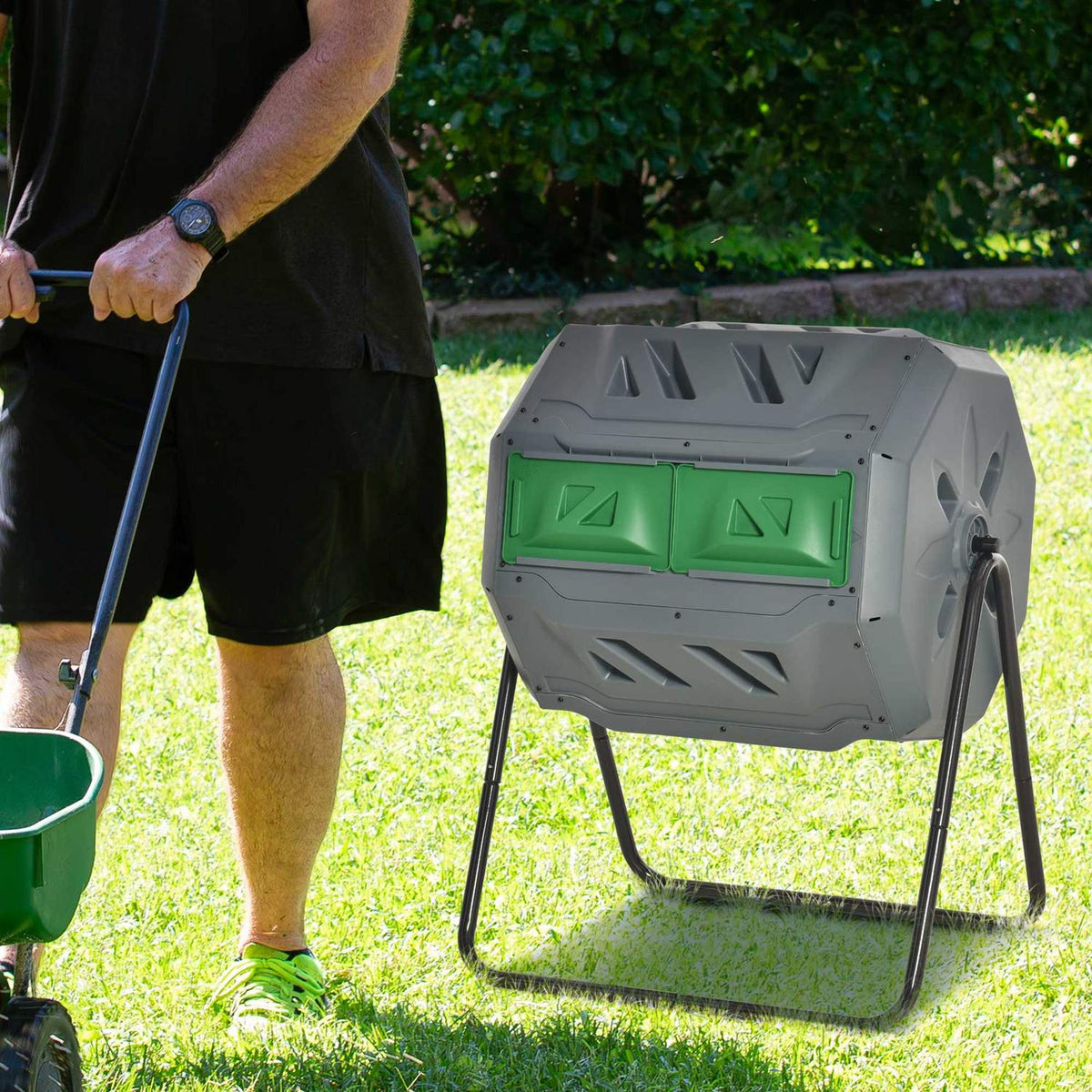 Drum Composter 160L Garden Composter With 2 Chambers Rotating Organic Waste Gray Efficient & Robust